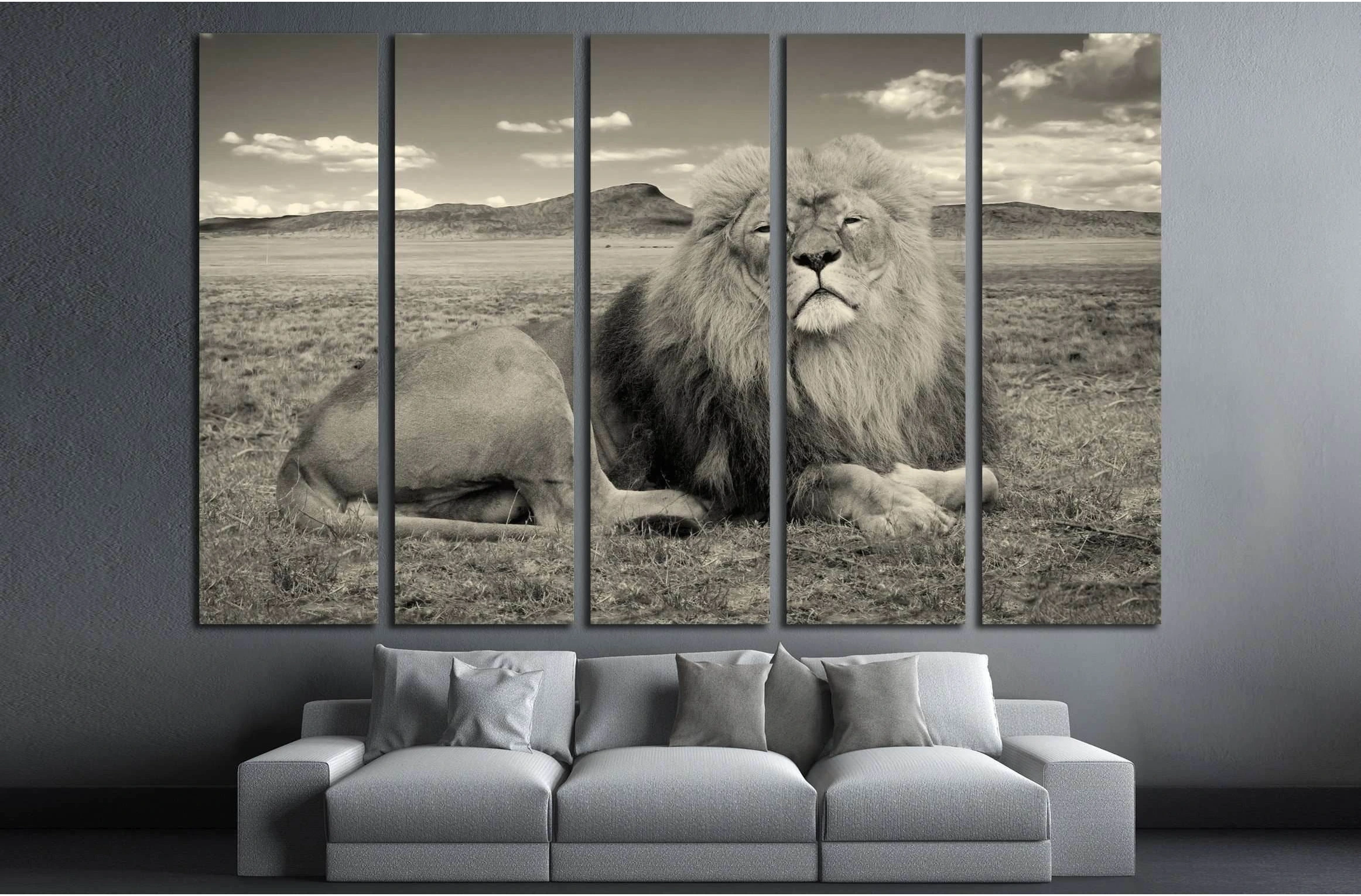 beautiful african lion, Wonderful image of african wildlife №2365 Ready to Hang Canvas Print - Zellart Canvas Prints ALL_Products, Lion, s-2365