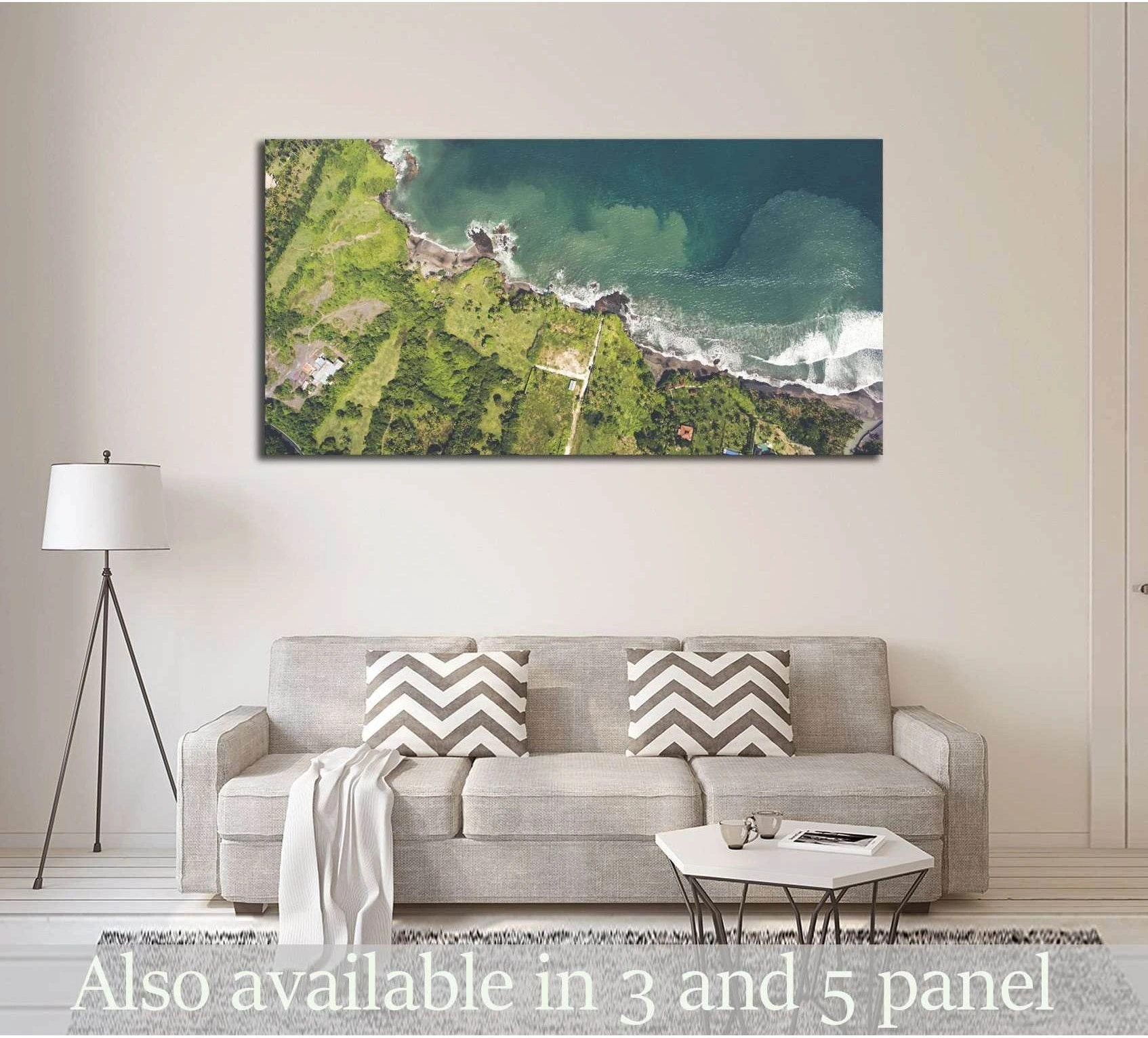 Green Teal Coastal Seascape Canvas Print with White Surf selected as wide sofa-wall seascapes with large ocean canvas movement.