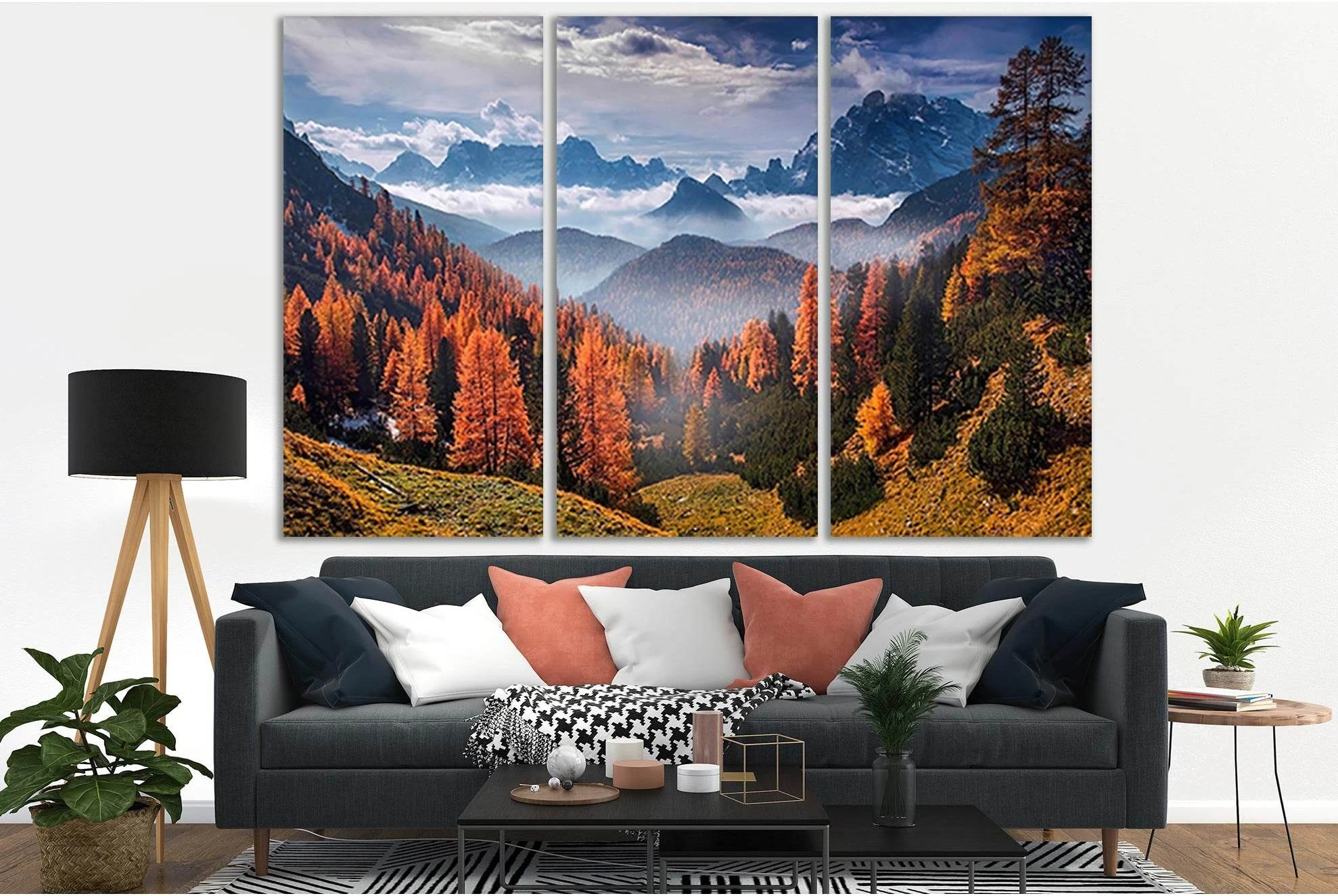 Beautiful Autumn Mountainous Landform №SL623 Ready to Hang Canvas Print - Zellart Canvas Prints 0new, ALL_Products, Autumn Wall Art, Mountains Wall Art