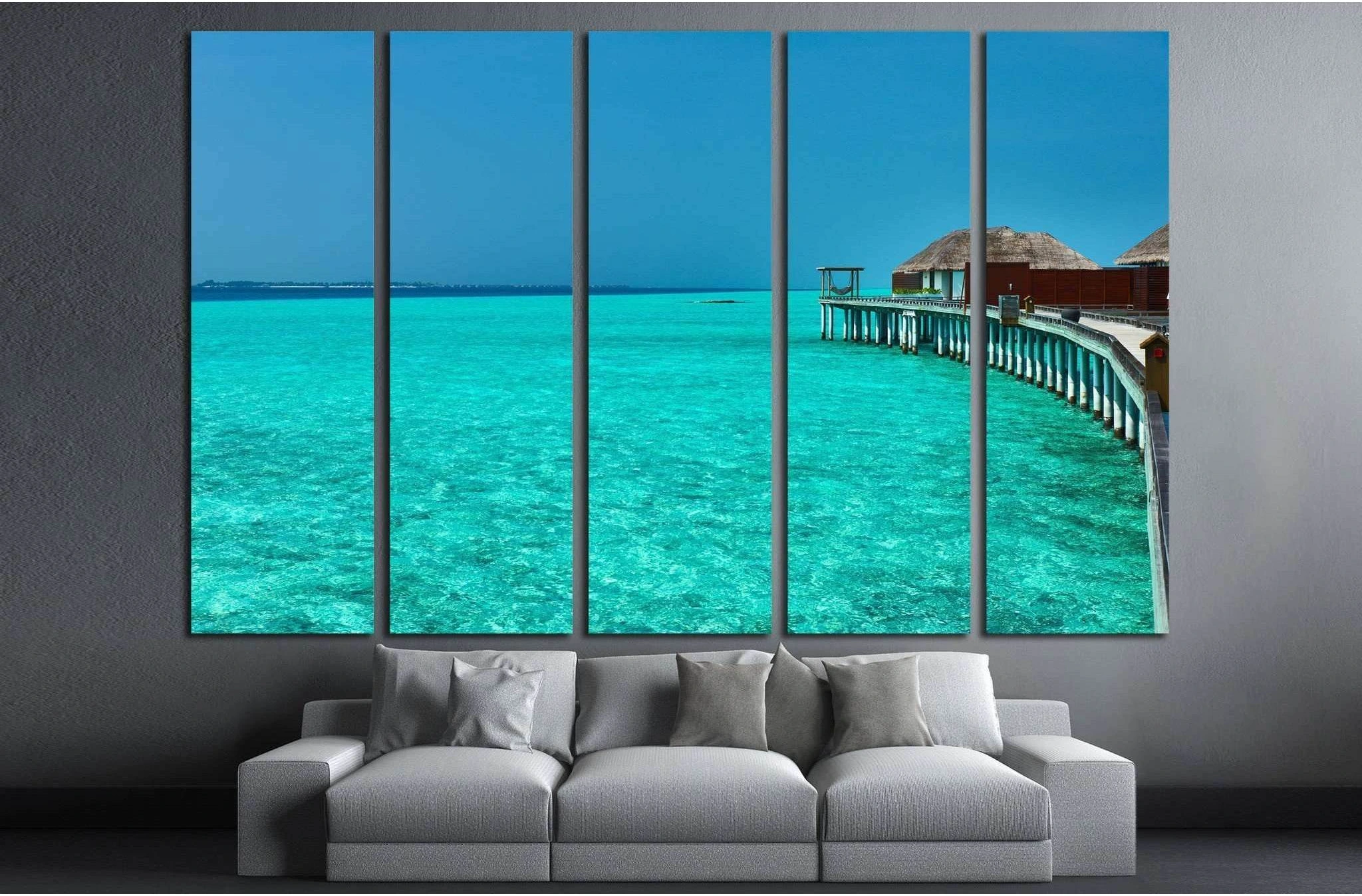 Beautiful beach with water bungalows at Maldives №1817 Ready to Hang Canvas Print - Zellart Canvas Prints ALL_Products, s-1817