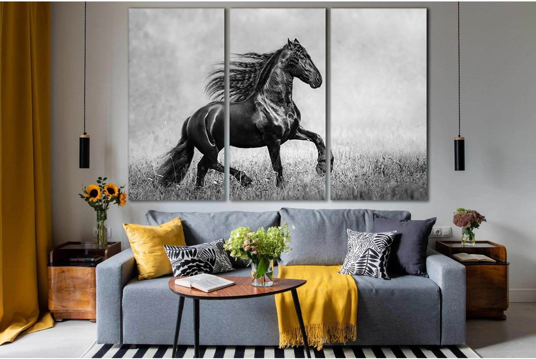 Beautiful Black Horse Black and White №SL858 Ready to Hang Canvas Print - Zellart Canvas Prints 0new, ALL_Products, Black & White Wall Art