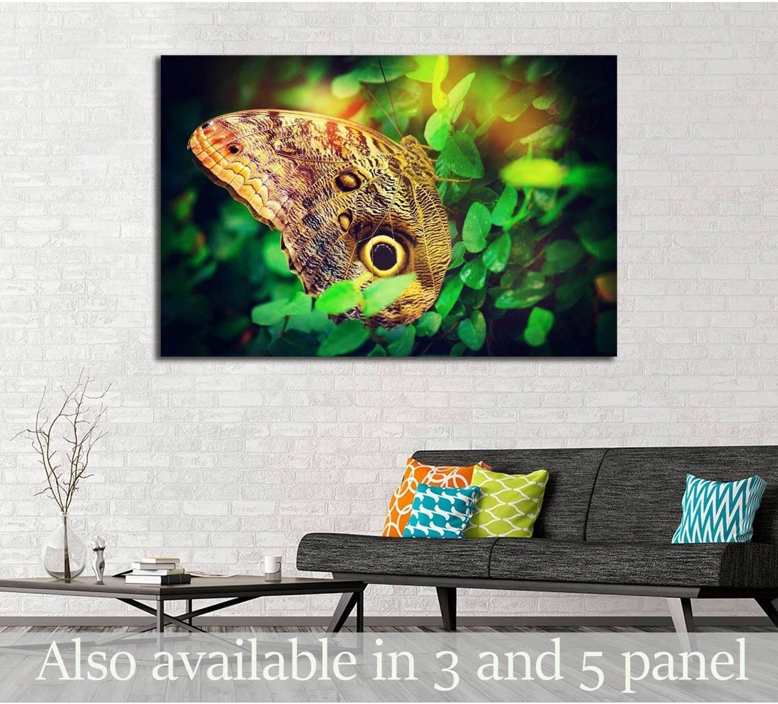 Beautiful butterfly showing blue ocean wall art with water and coastal depth.