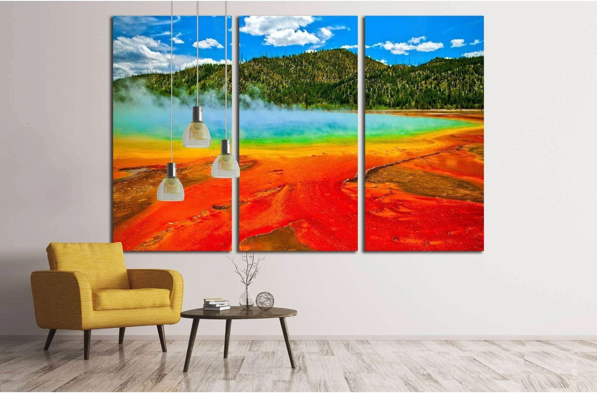 Beautiful cerulean geyser surrounded by colorful layers of bacteria, against cloudy blue sky №1960 Ready to Hang Canvas Print - Zellart Canvas Prints ALL_Products, s-1960