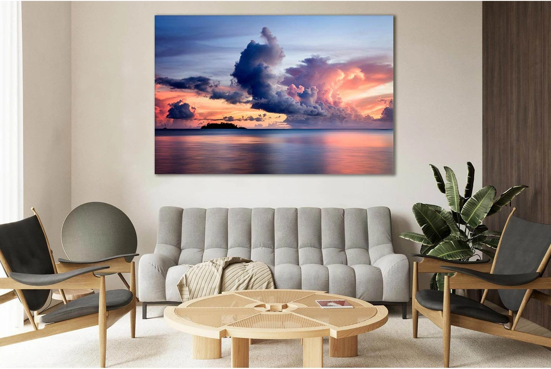 Beautiful Cloud Sea Canvas Print with Twilight Ocean Clouds showing sea water, shoreline and horizon depth.