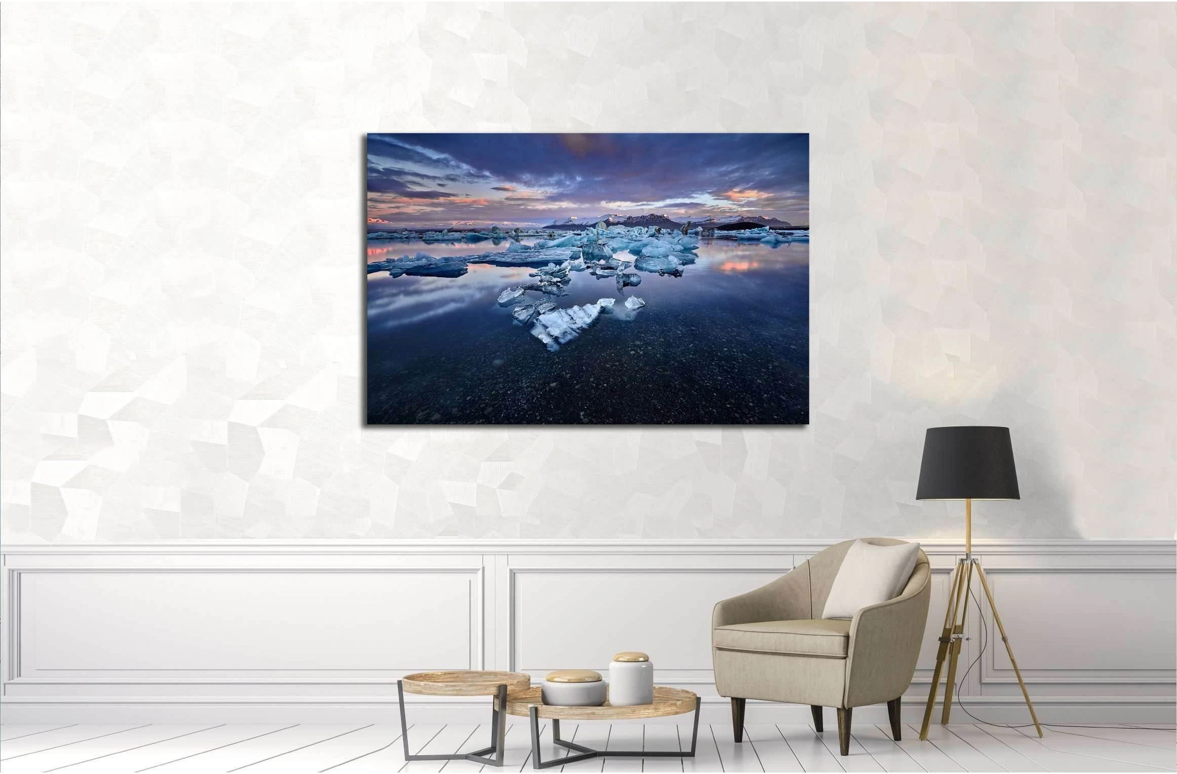 Beautiful cold landscape picture of icelandic glacier lagoon bay, Iceland №3120 Ready to Hang Canvas Print - Zellart Canvas Prints ALL_Products, s-3120