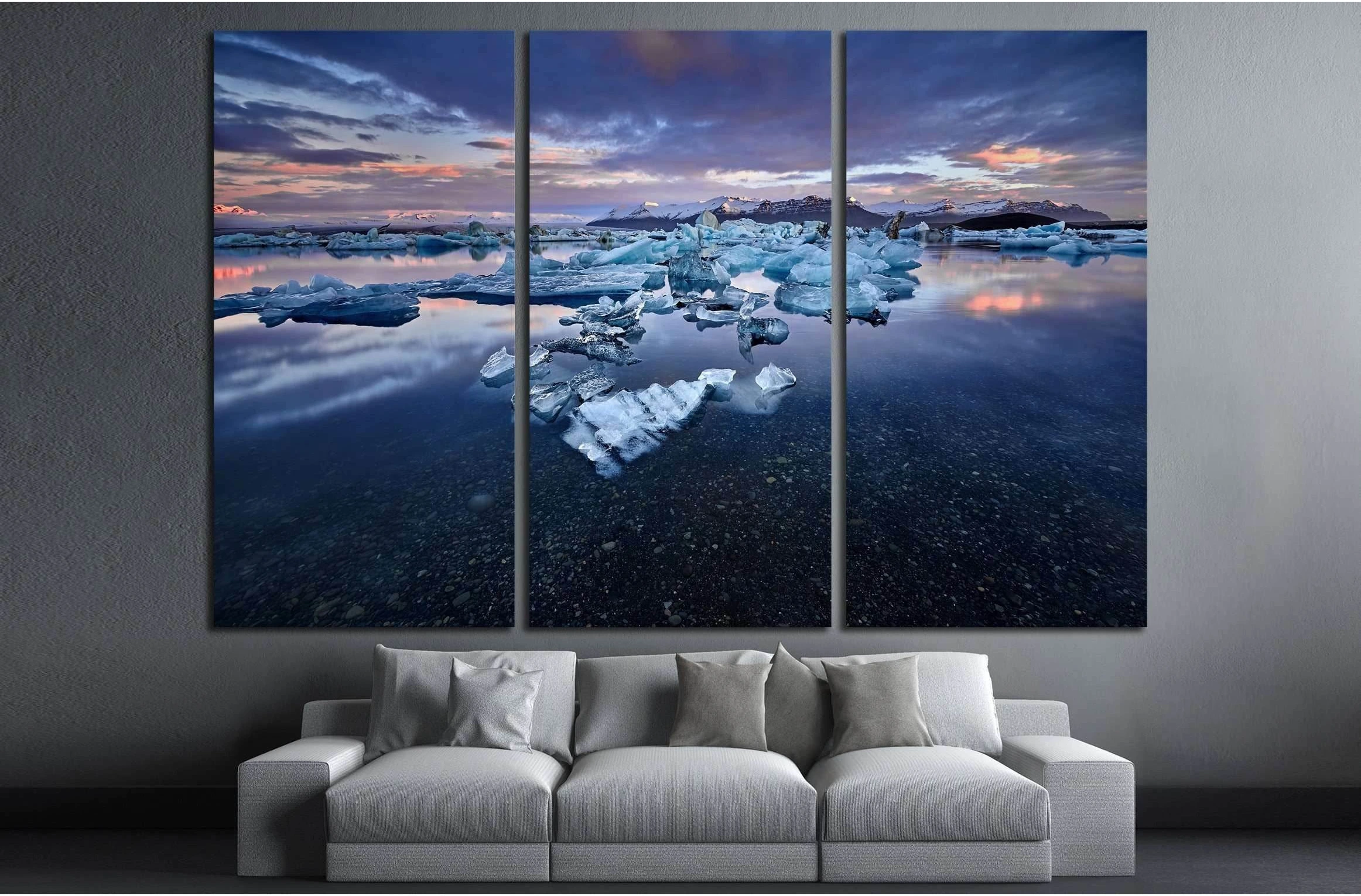 Beautiful cold landscape picture of icelandic glacier lagoon bay, Iceland №3120 Ready to Hang Canvas Print - Zellart Canvas Prints ALL_Products, s-3120