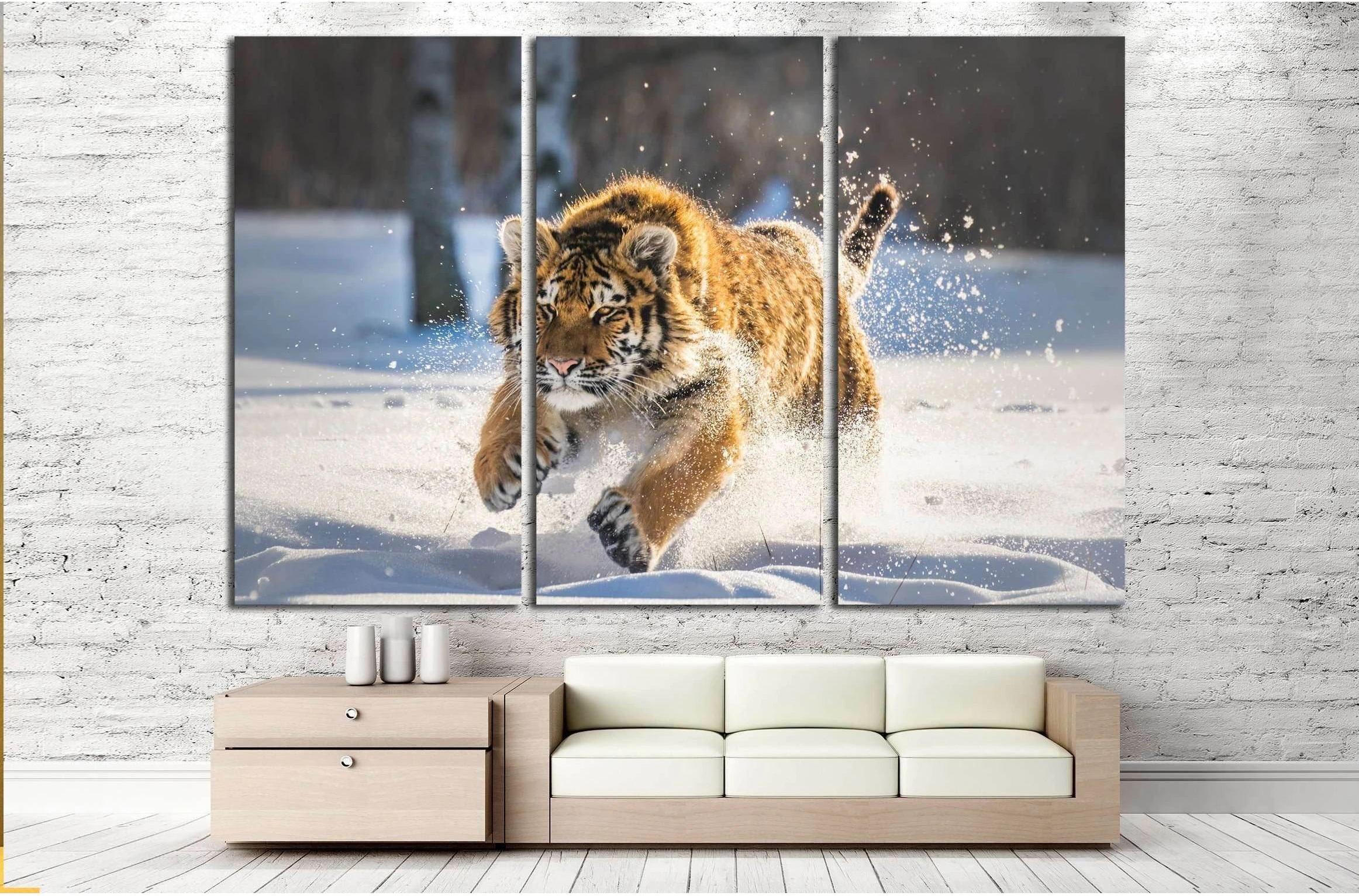 Beautiful, dynamic and powerful photo of this majestic tiger №2805 Ready to Hang Canvas Print - Zellart Canvas Prints ALL_Products, s-2805, Tiger