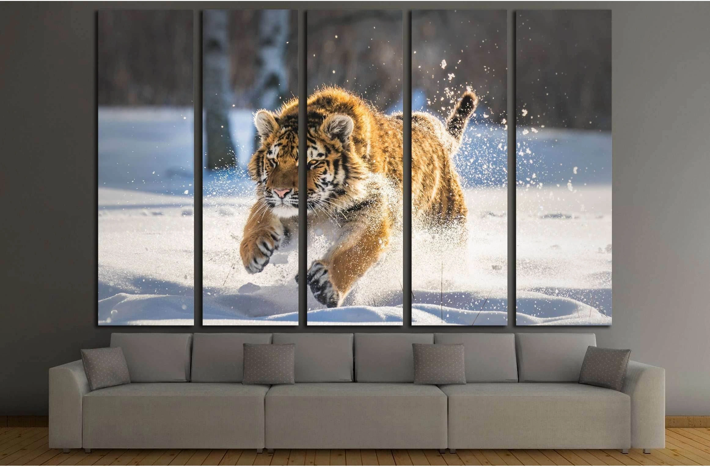 Beautiful, dynamic and powerful photo of this majestic tiger №2805 Ready to Hang Canvas Print - Zellart Canvas Prints ALL_Products, s-2805, Tiger