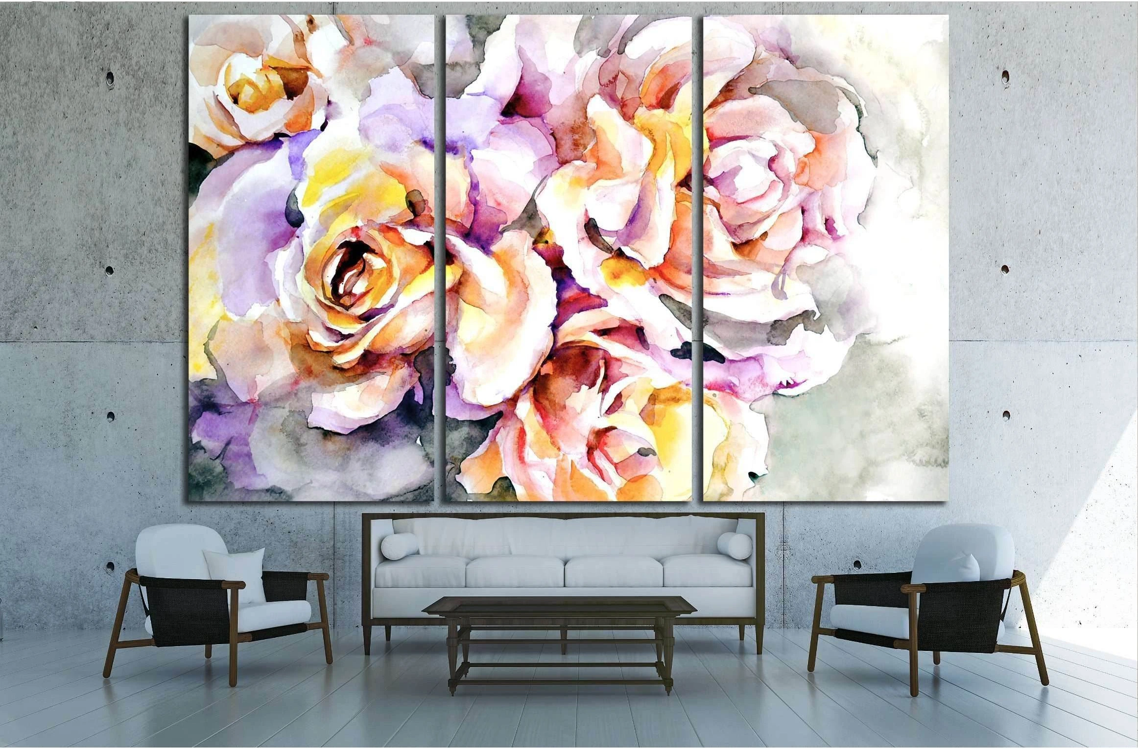 Beautiful flowers - Delicate yellow and pink roses on gray and blue background №2561 Ready to Hang Canvas Print - Zellart Canvas Prints ALL_Products, s-2561