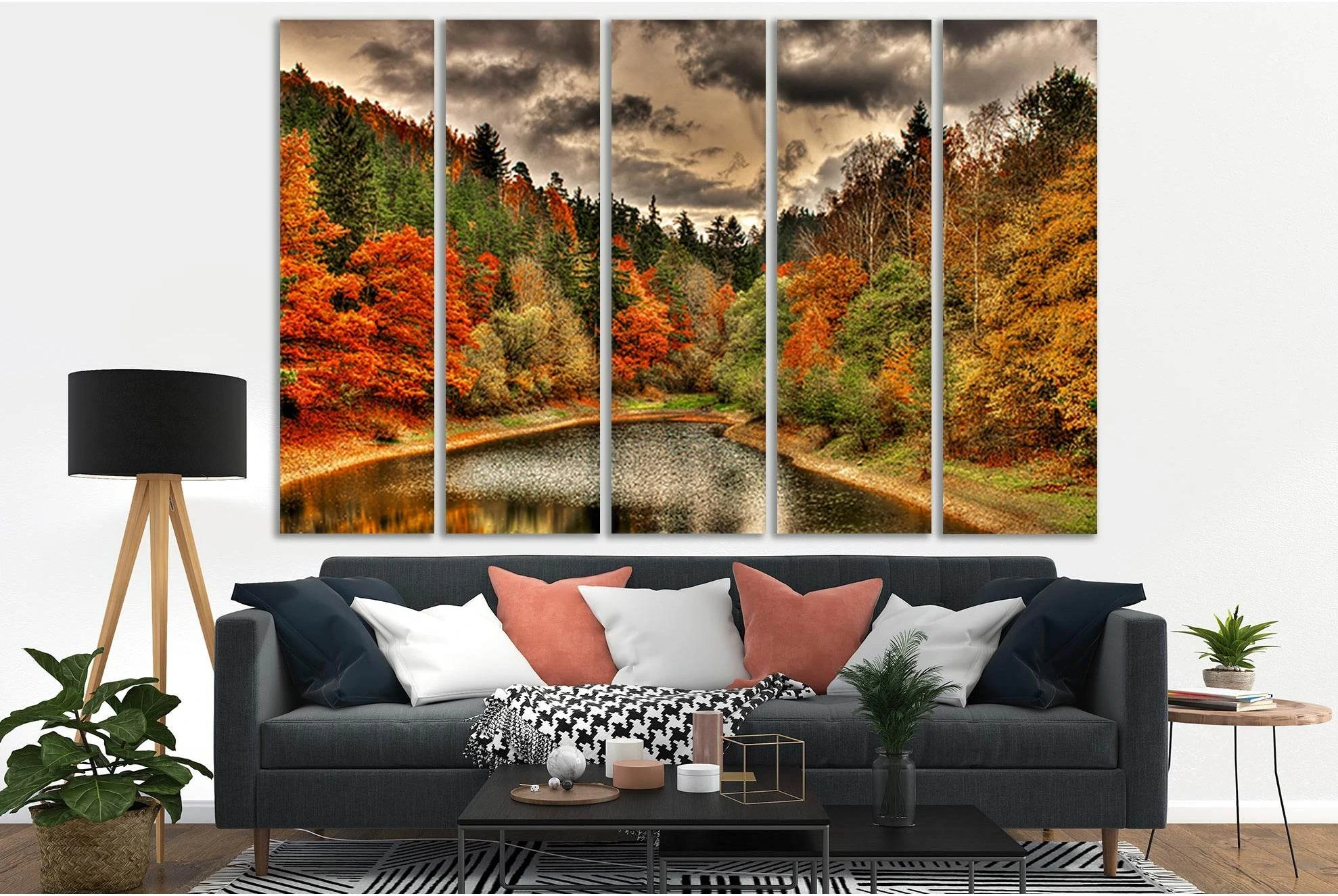 Beautiful Forest Lake Autumn №SL628 Ready to Hang Canvas Print - Zellart Canvas Prints 0new, ALL_Products, Autumn Wall Art