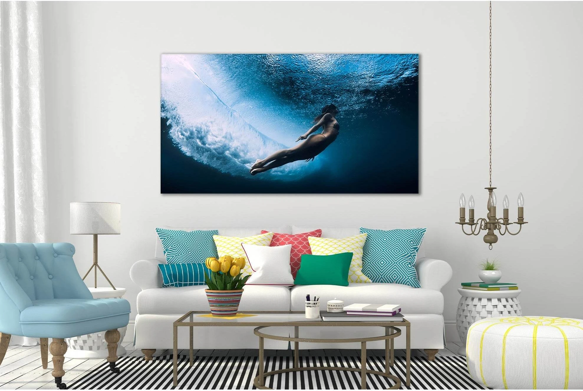 Beautiful Girl Under Water №SL45 Ready to Hang Canvas Print - Zellart Canvas Prints 0new, ALL_Products, Beach Ocean & Waves