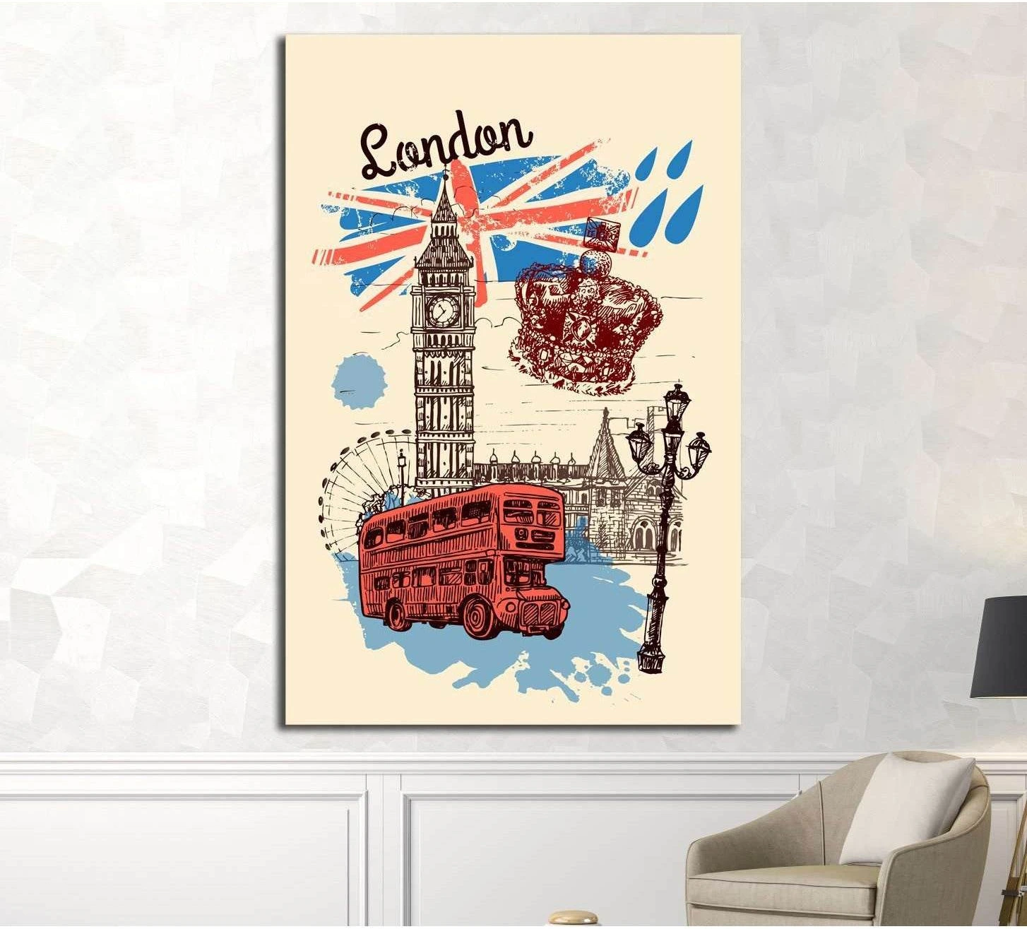 Beautiful hand drawn vector sketch illustration London №4534 Ready to Hang Canvas Print - Zellart Canvas Prints ALL_Products, s-4534