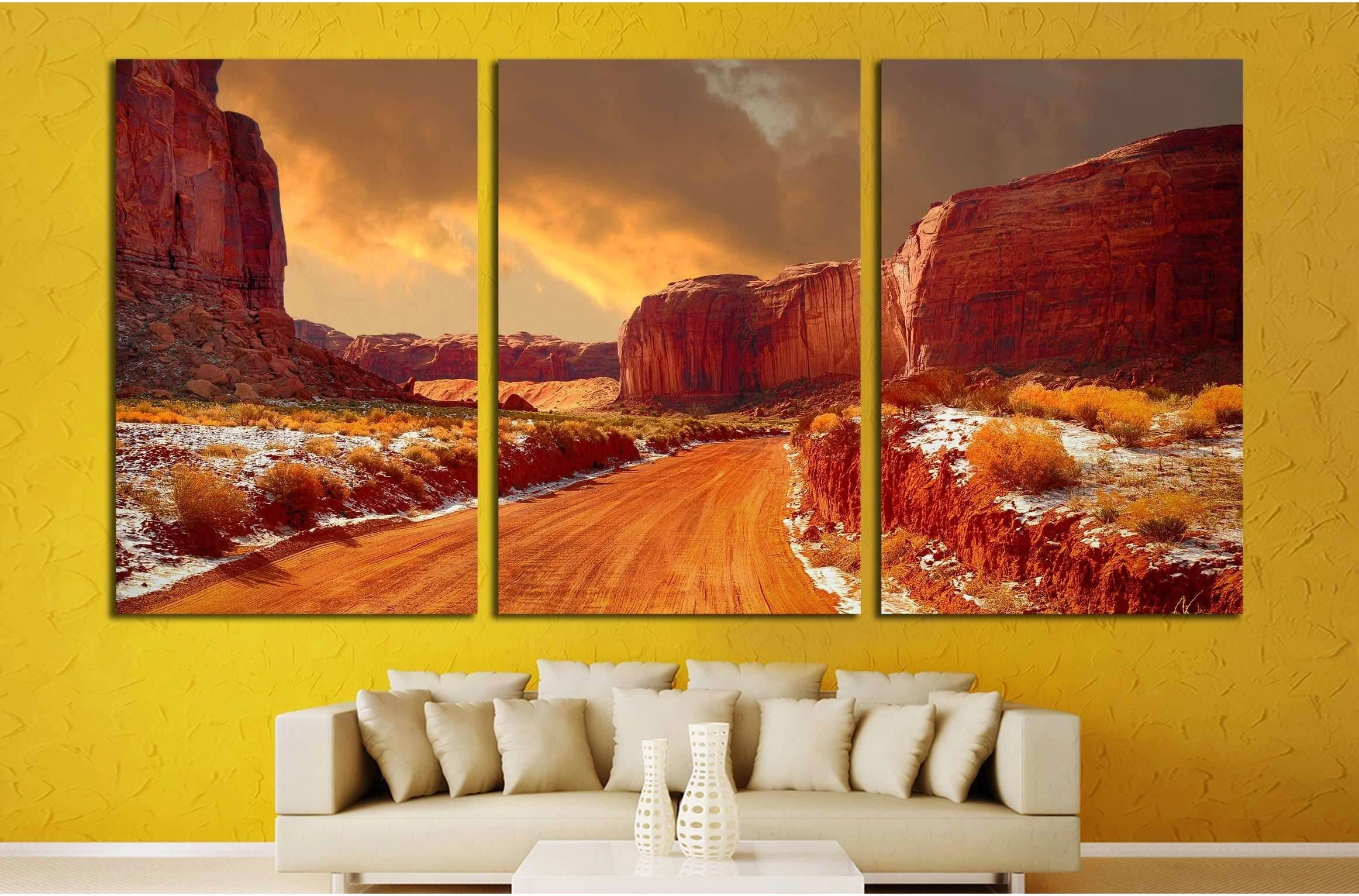 Beautiful Image of the road through monument valley in Winter №1965 Ready to Hang Canvas Print - Zellart Canvas Prints ALL_Products, s-1965