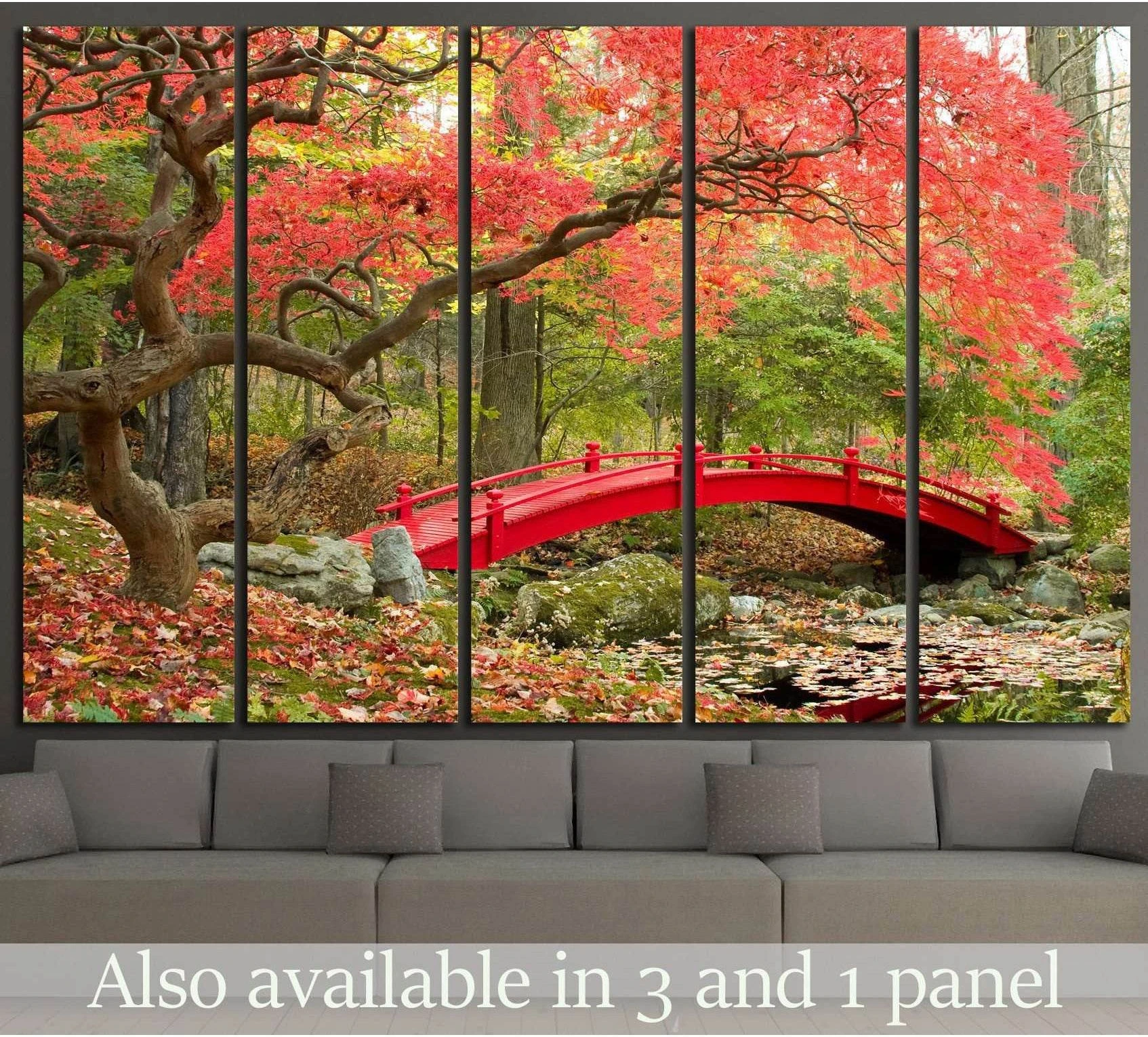 Beautiful Japanese Garden and red bridge №1444 Ready to Hang Canvas Print - Zellart Canvas Prints ALL_Products, s-1444