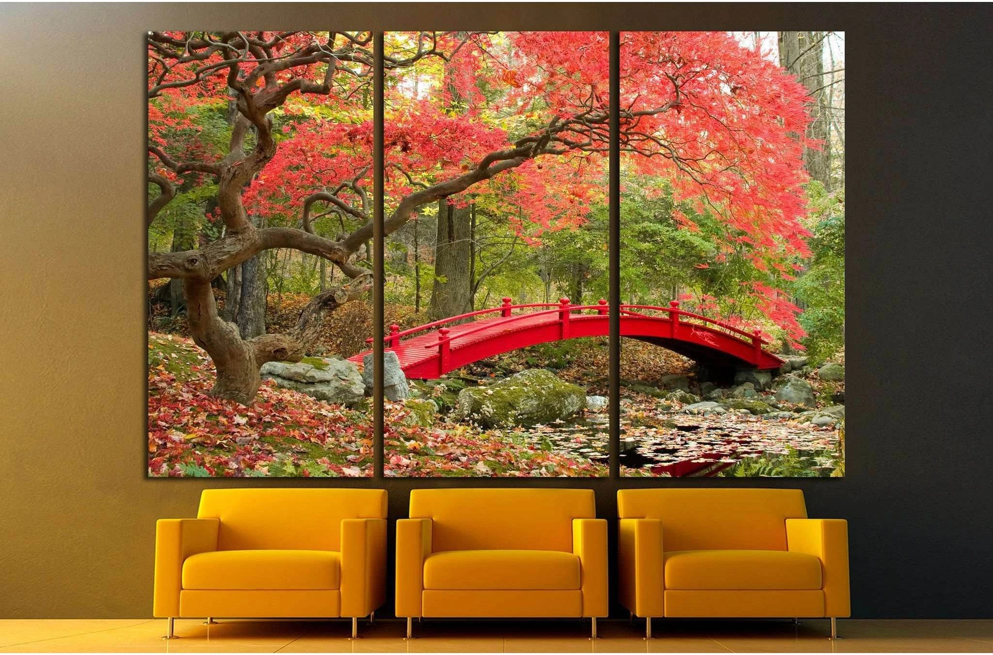 Beautiful Japanese Garden and red bridge №1444 Ready to Hang Canvas Print - Zellart Canvas Prints ALL_Products, s-1444