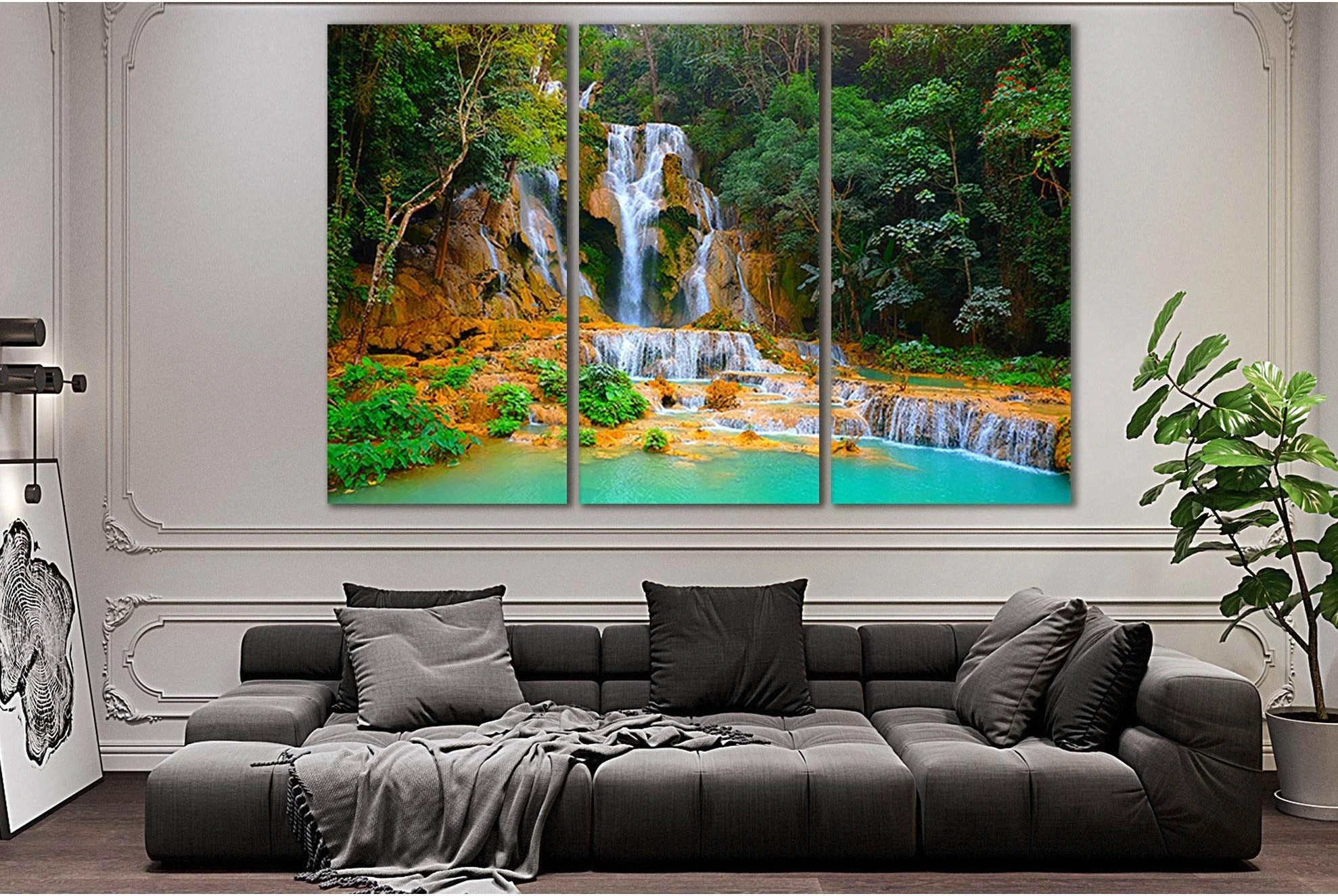 Beautiful Kuang Si Waterfall Laos №SL466 Ready to Hang Canvas Print - Zellart Canvas Prints 0new, ALL_Products, Waterfall, Waterfall Wall Art