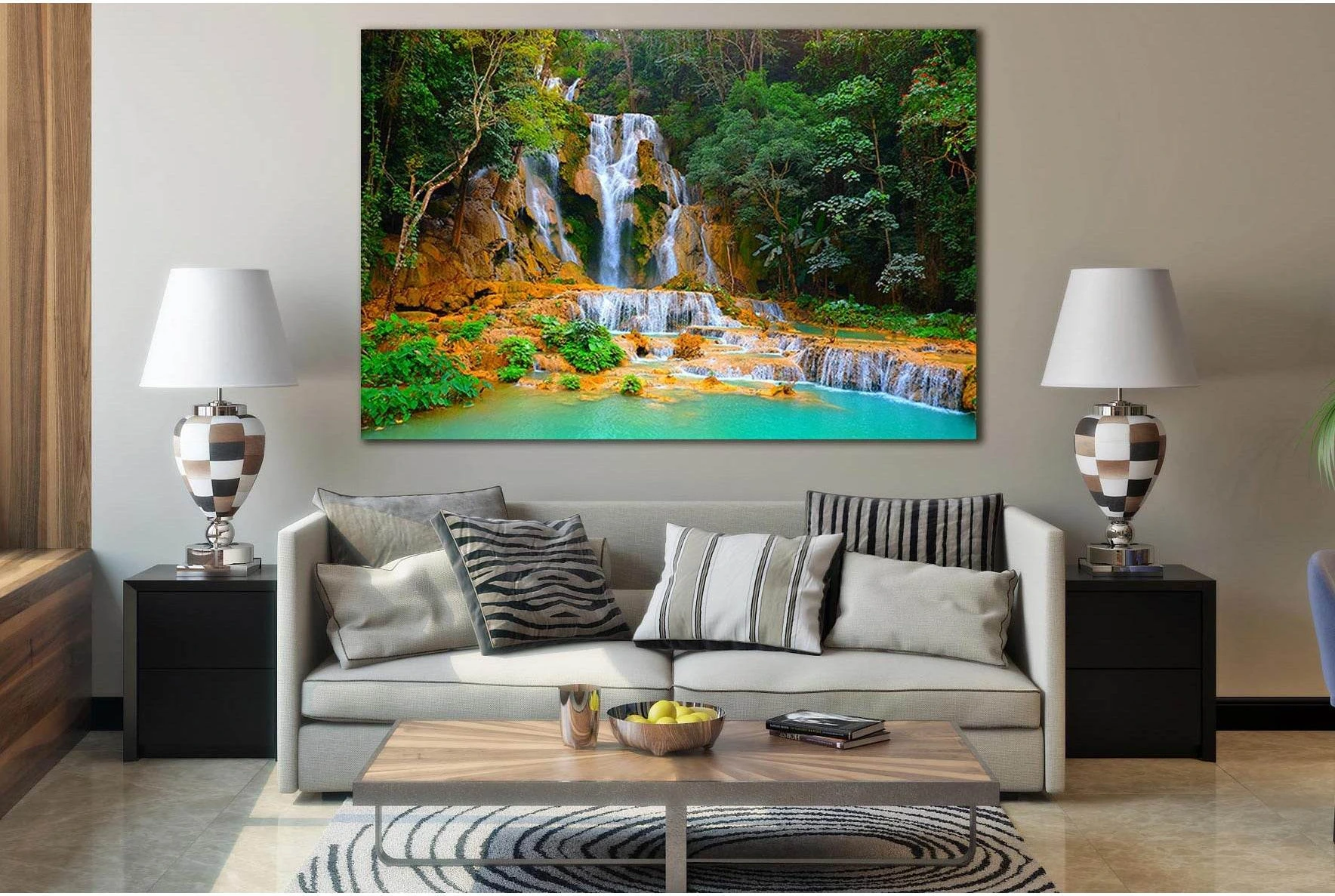 Beautiful Kuang Si Waterfall Laos №SL466 Ready to Hang Canvas Print - Zellart Canvas Prints 0new, ALL_Products, Waterfall, Waterfall Wall Art