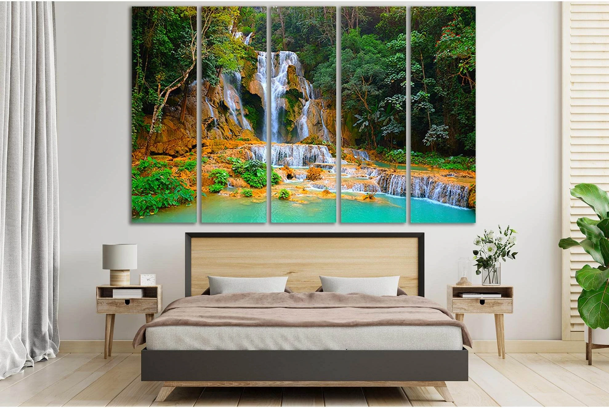 Beautiful Kuang Si Waterfall Laos №SL466 Ready to Hang Canvas Print - Zellart Canvas Prints 0new, ALL_Products, Waterfall, Waterfall Wall Art