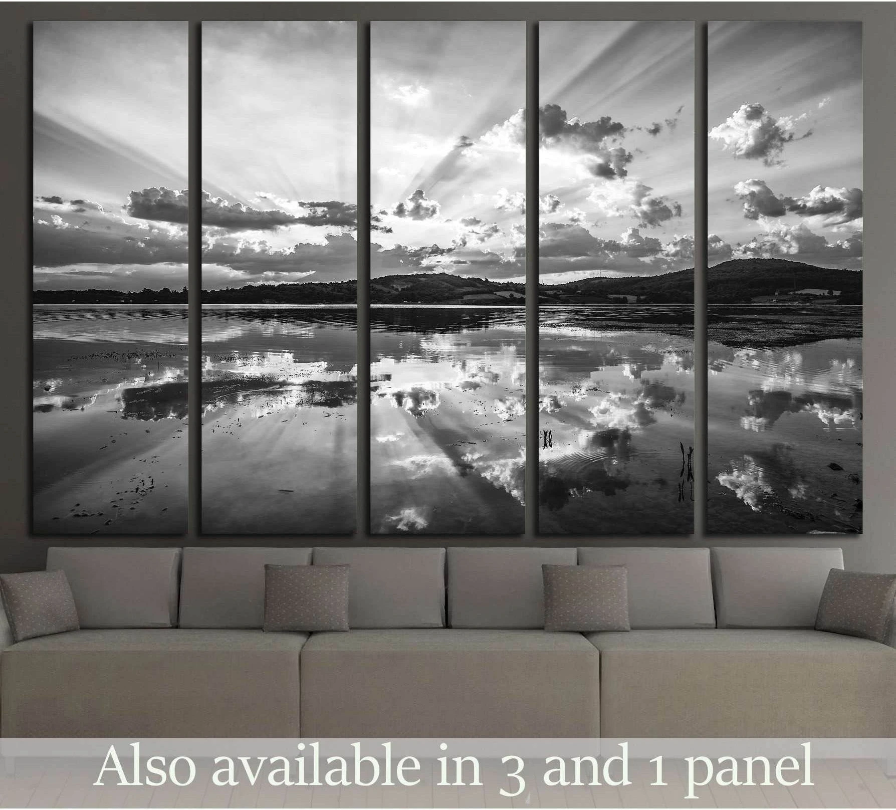 Beautiful lake black and white showing blue ocean wall art with water and coastal depth.