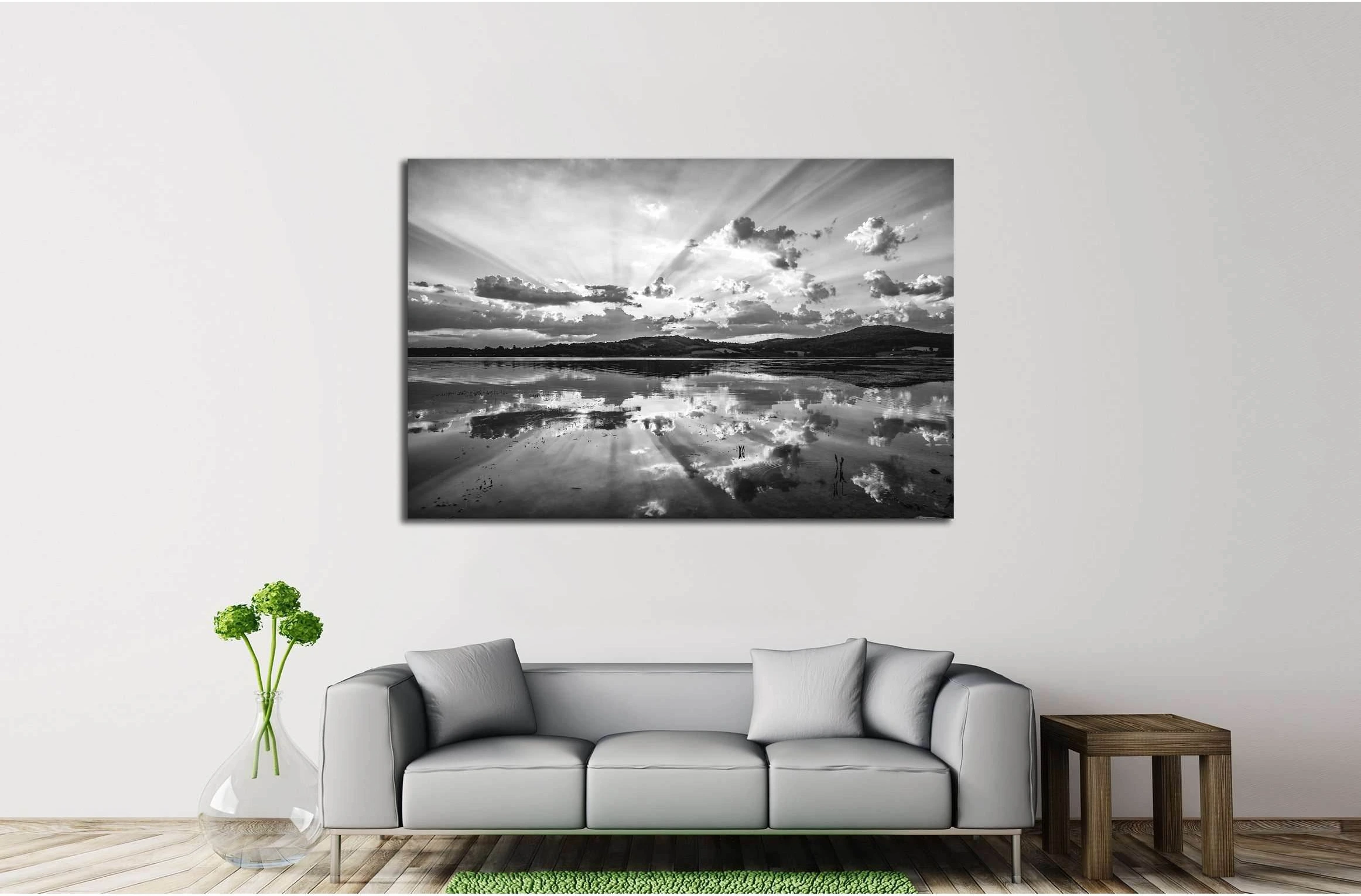 Beautiful lake black and white №2693 Ready to Hang Canvas Print - Zellart Canvas Prints ALL_Products, s-2693