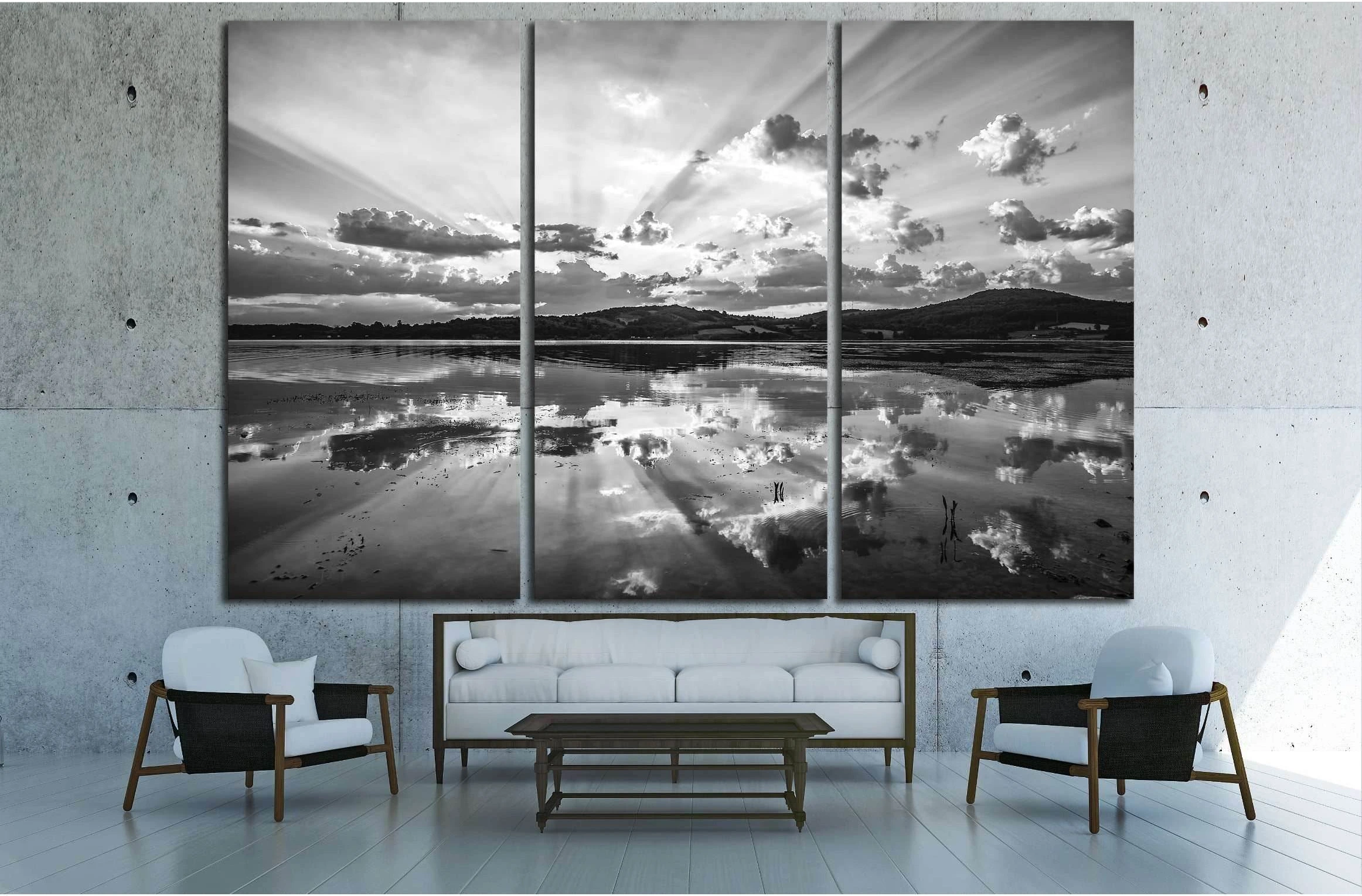 Beautiful lake black and white №2693 Ready to Hang Canvas Print - Zellart Canvas Prints ALL_Products, s-2693