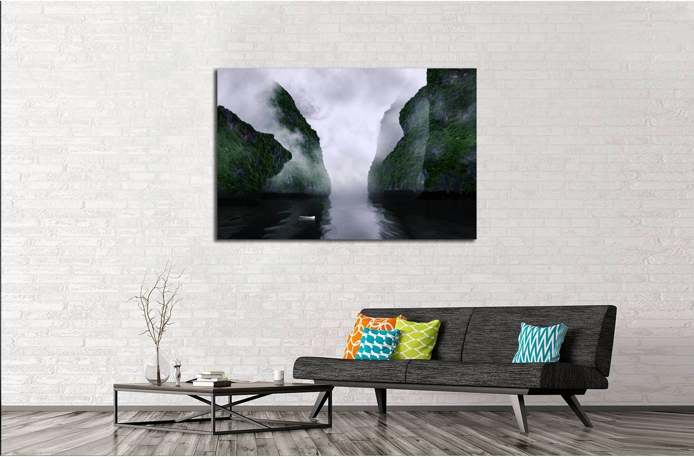Beautiful landscape of foggy mountain valley №3177 Ready to Hang Canvas Print - Zellart Canvas Prints ALL_Products, s-3177