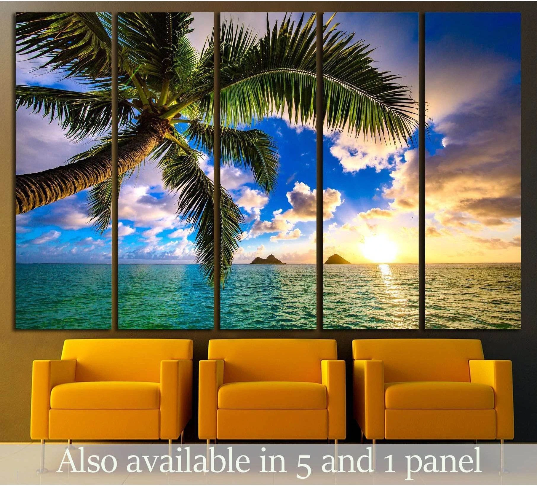Beautiful Lanikai, Kailua Sunrise in Hawaii №2527 Ready to Hang Canvas Print