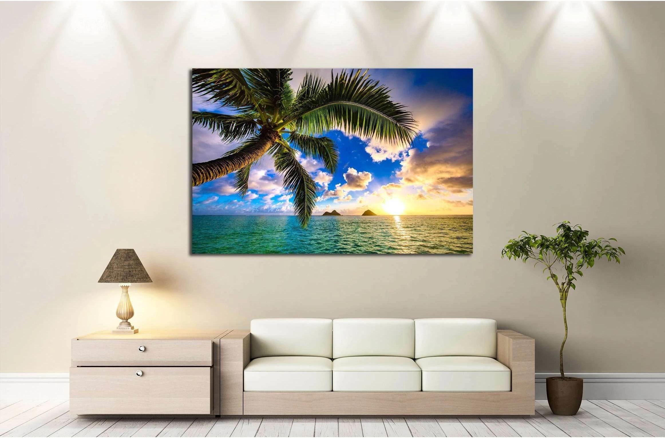 Beautiful Lanikai, Kailua Sunrise in Hawaii №2527 Ready to Hang Canvas Print, product view 3