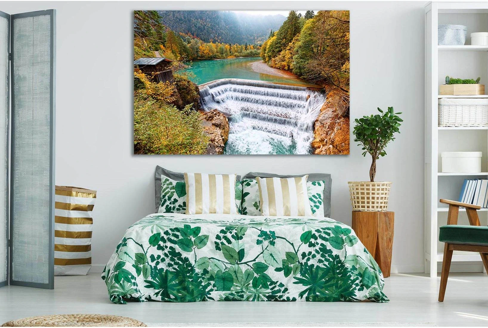 Beautiful Lech Waterfall №SL477 Ready to Hang Canvas Print - Zellart Canvas Prints 0new, ALL_Products, Waterfall, Waterfall Wall Art