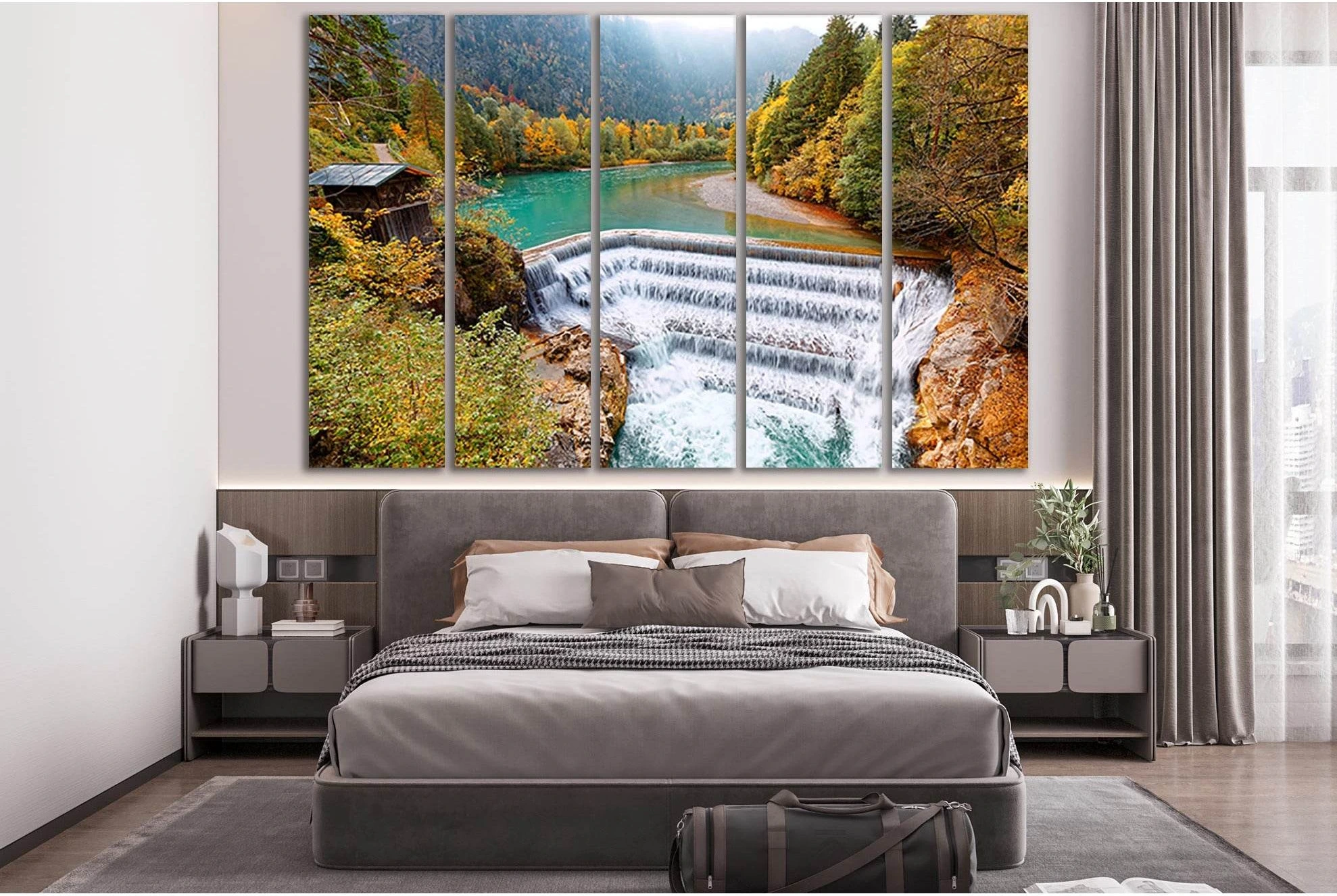 Beautiful Lech Waterfall №SL477 Ready to Hang Canvas Print - Zellart Canvas Prints 0new, ALL_Products, Waterfall, Waterfall Wall Art