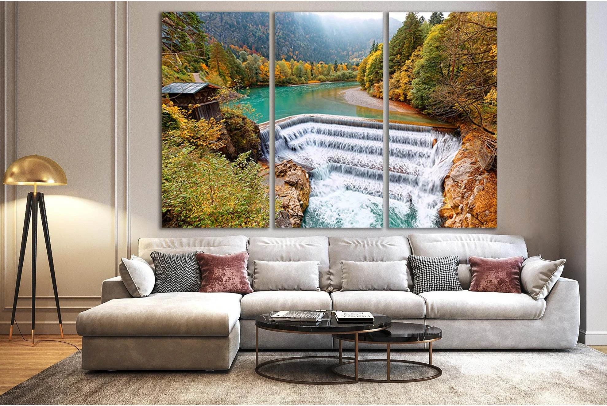 Beautiful Lech Waterfall №SL477 Ready to Hang Canvas Print - Zellart Canvas Prints 0new, ALL_Products, Waterfall, Waterfall Wall Art