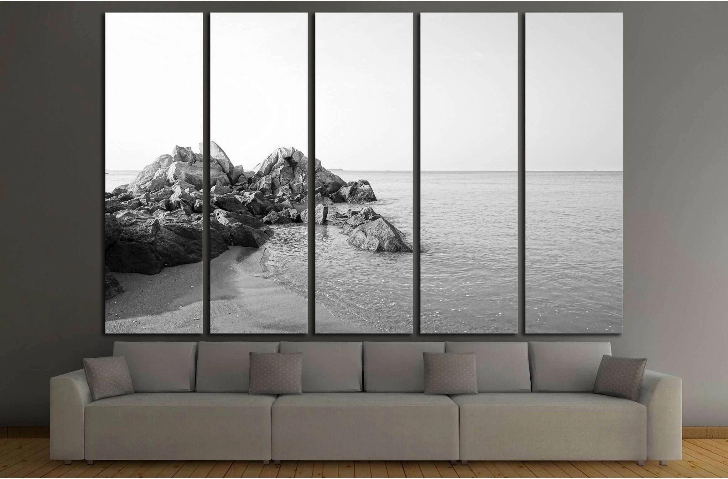 Beautiful long exposure shot of seascape with unique rock seaside in black and white №3146 Ready to Hang Canvas Print - Zellart Canvas Prints ALL_Products, s-3146