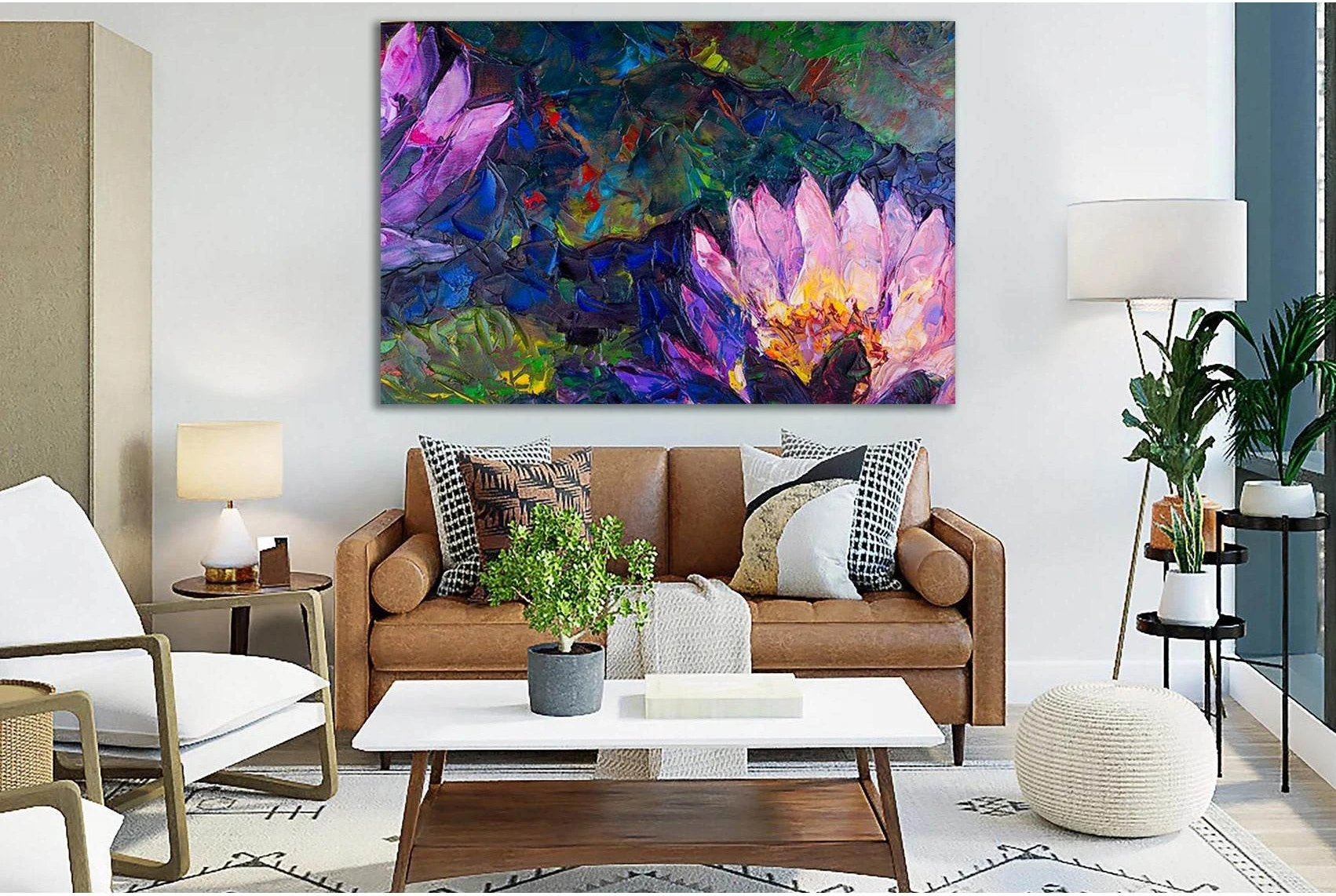 Beautiful Lotus Flower Oil Painting №SL577 Ready to Hang Canvas Print - Zellart Canvas Prints 0new, ALL_Products, Oil Painting Wall Art