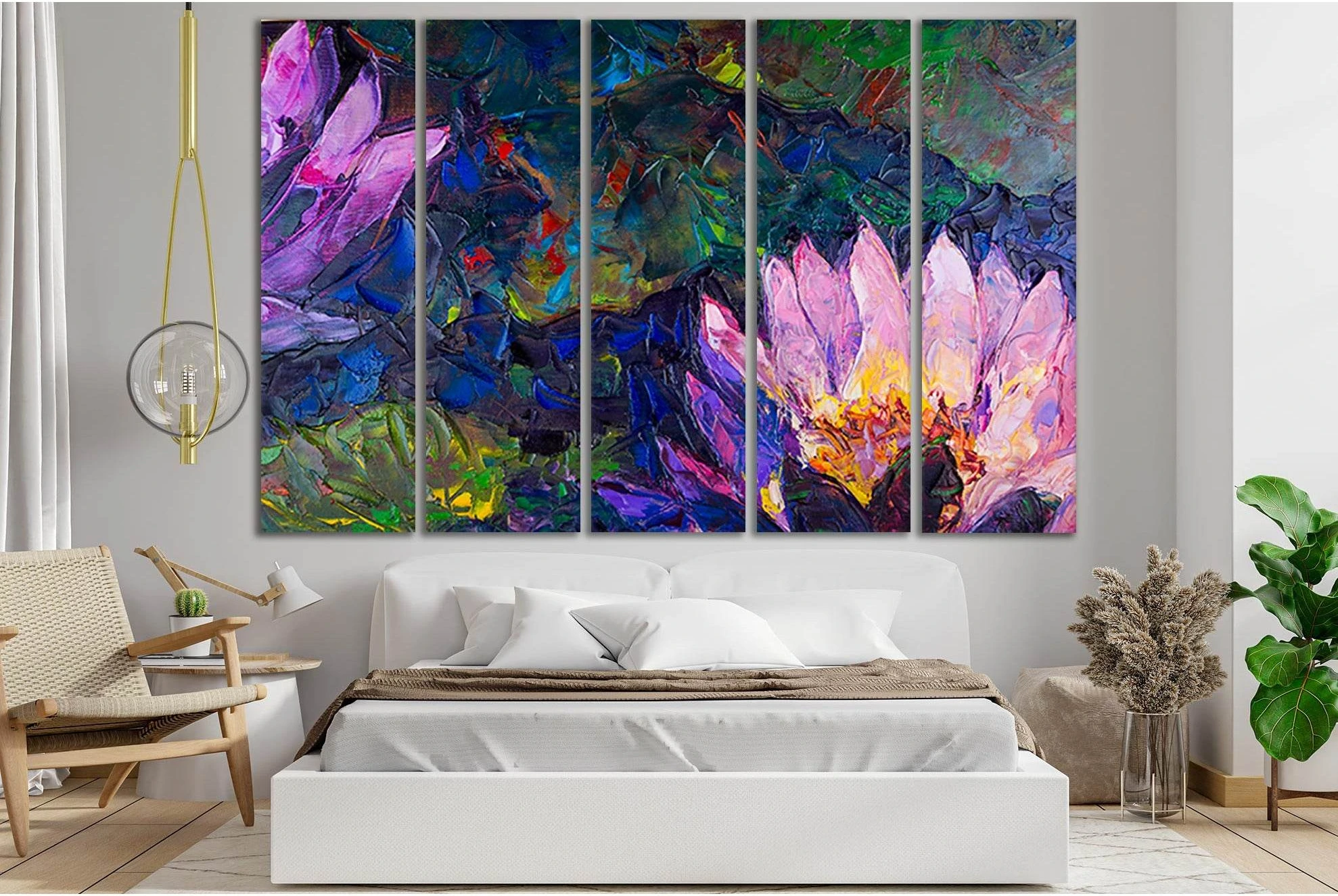 Beautiful Lotus Flower Oil Painting №SL577 Ready to Hang Canvas Print - Zellart Canvas Prints 0new, ALL_Products, Oil Painting Wall Art