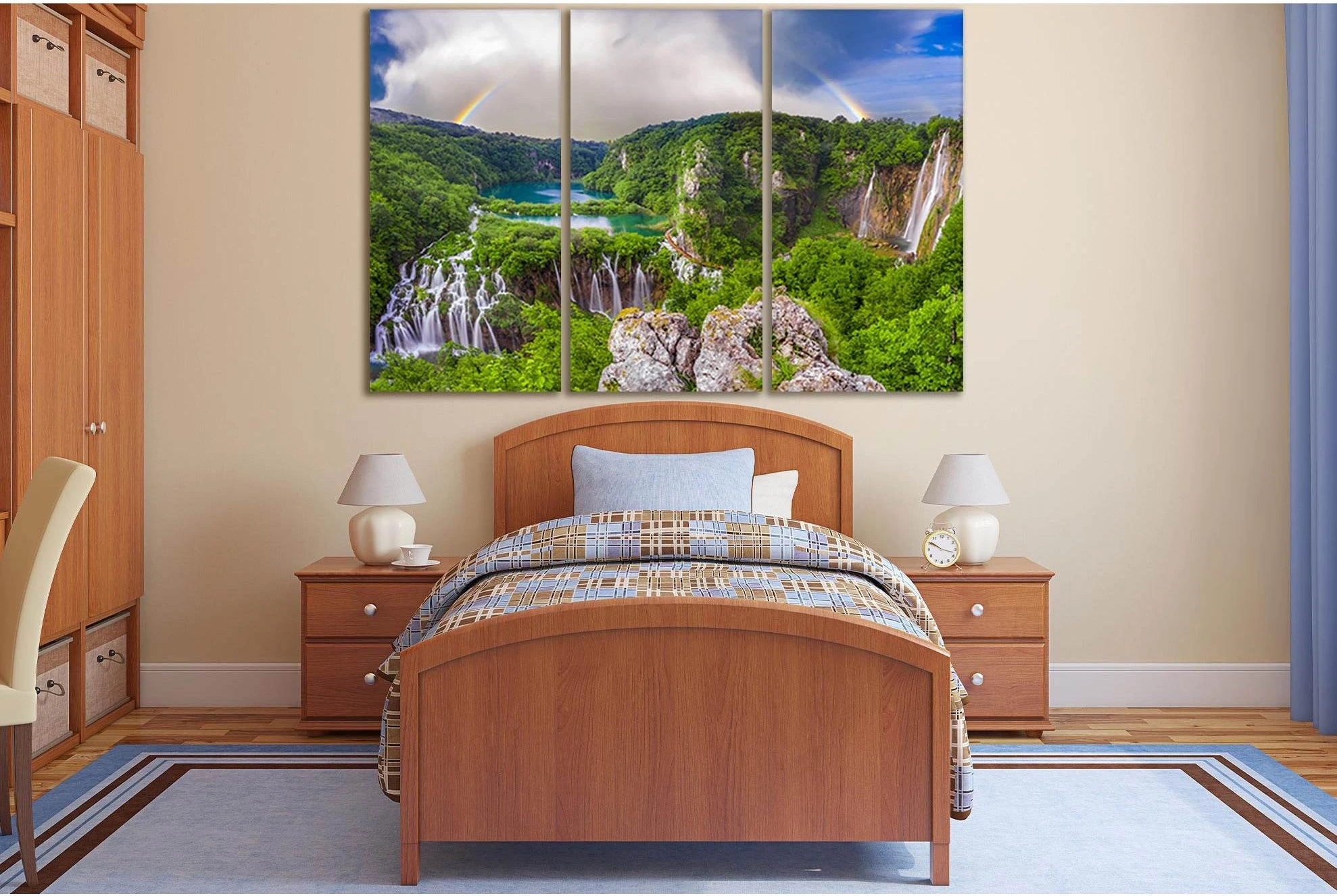 Beautiful Morning Over Waterfalls №SL494 Ready to Hang Canvas Print - Zellart Canvas Prints 0new, ALL_Products, Waterfall, Waterfall Wall Art