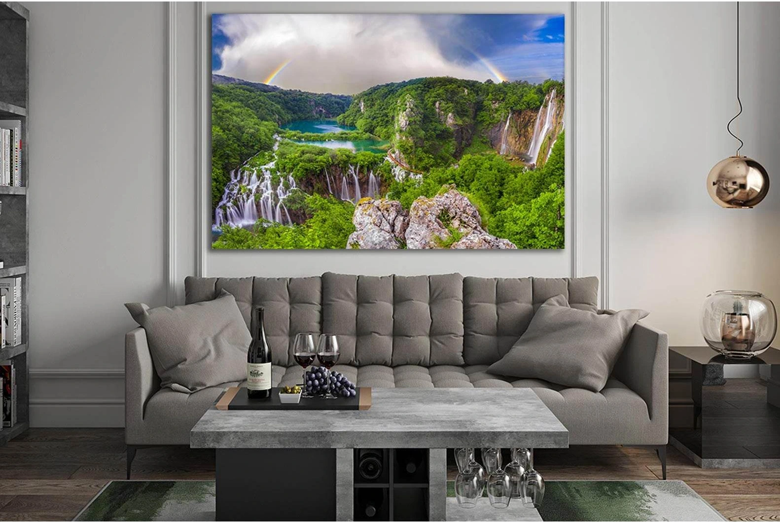 Beautiful Morning Over Waterfalls №SL494 Ready to Hang Canvas Print - Zellart Canvas Prints 0new, ALL_Products, Waterfall, Waterfall Wall Art