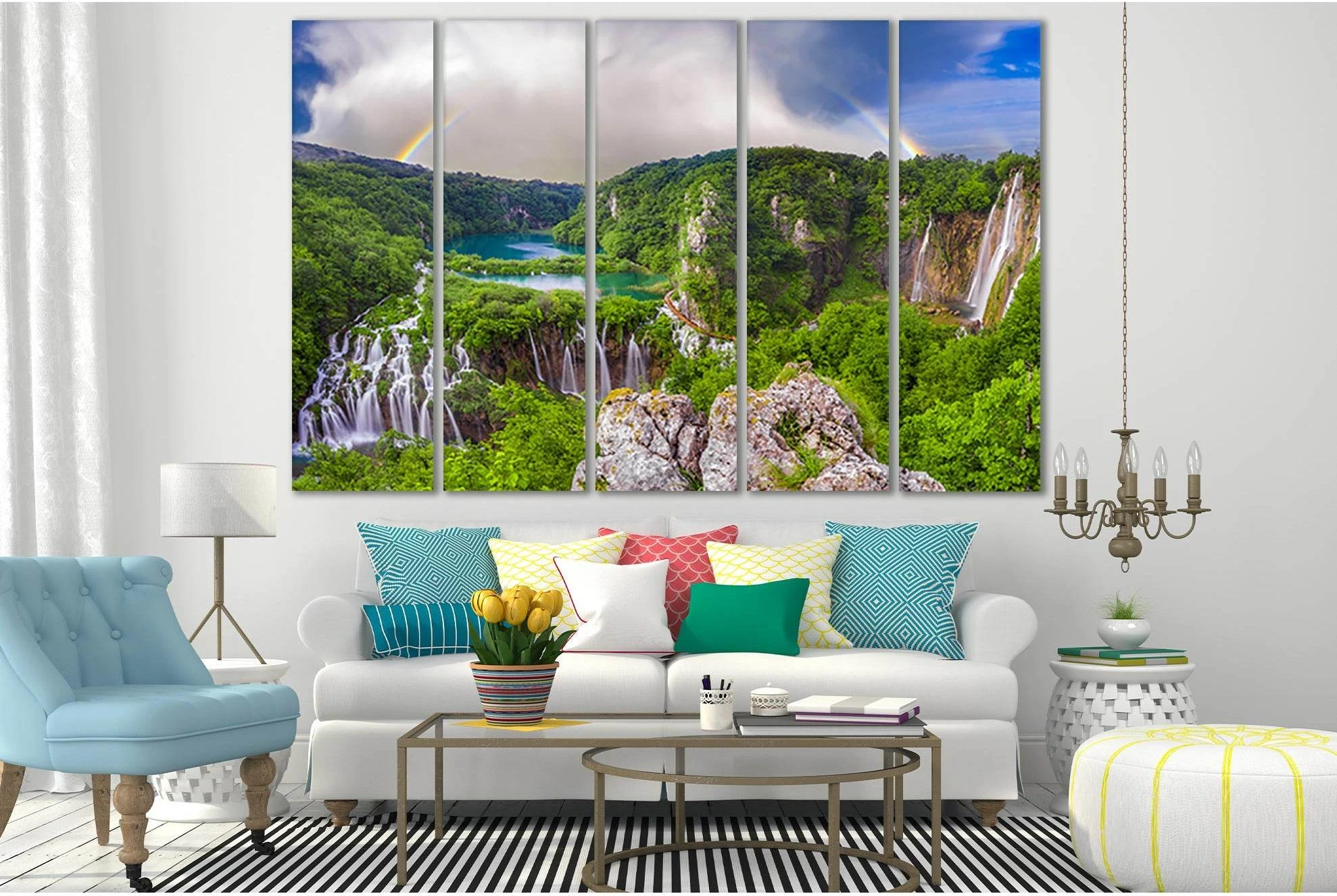 Beautiful Morning Over Waterfalls №SL494 Ready to Hang Canvas Print - Zellart Canvas Prints 0new, ALL_Products, Waterfall, Waterfall Wall Art