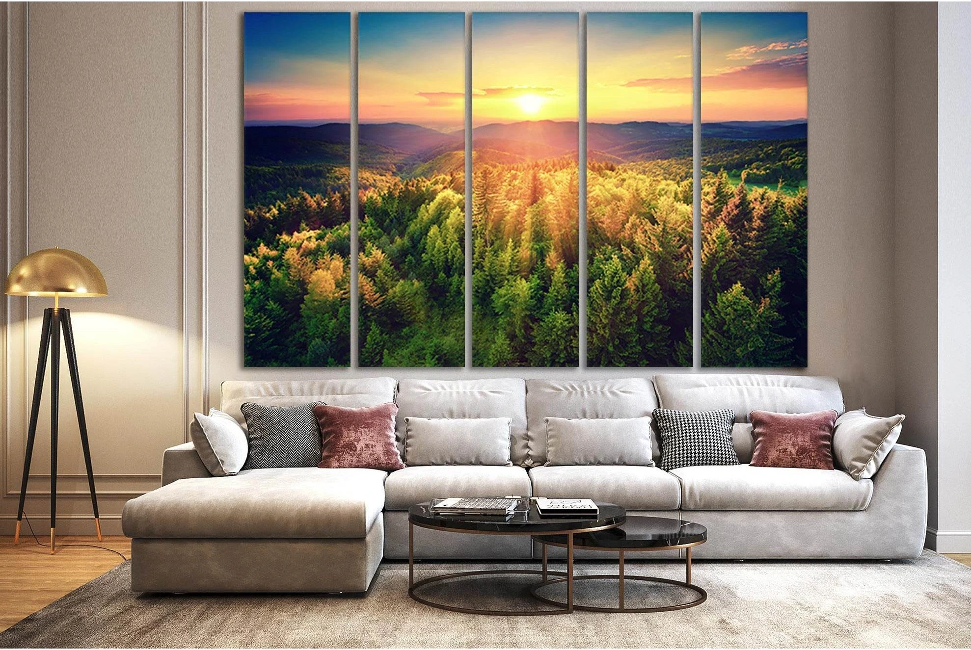 Beautiful Mountain Landscape At Sunset №SL293 Ready to Hang Canvas Print - Zellart Canvas Prints 0new, ALL_Products, SUNRISE & SUNSET WALL ART
