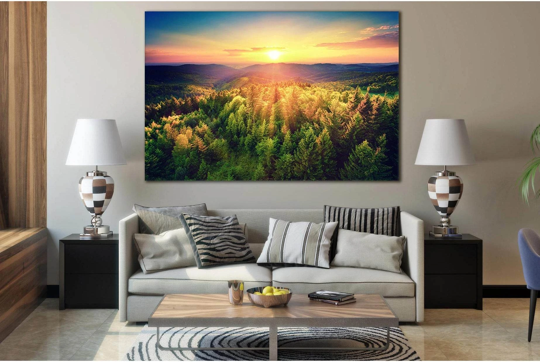 Beautiful Mountain Landscape At Sunset №SL293 Ready to Hang Canvas Print - Zellart Canvas Prints 0new, ALL_Products, SUNRISE & SUNSET WALL ART