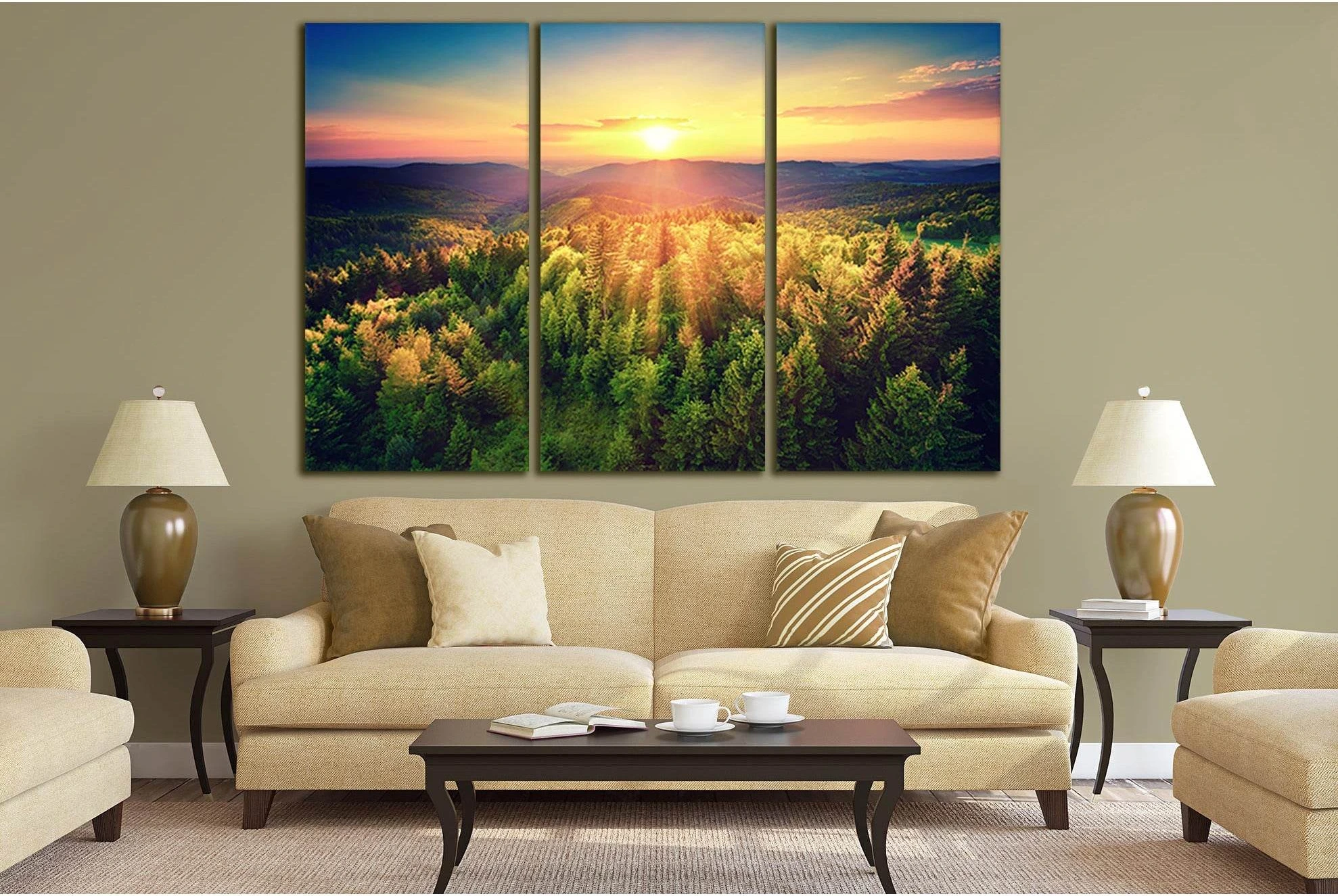 Beautiful Mountain Landscape At Sunset №SL293 Ready to Hang Canvas Print - Zellart Canvas Prints 0new, ALL_Products, SUNRISE & SUNSET WALL ART