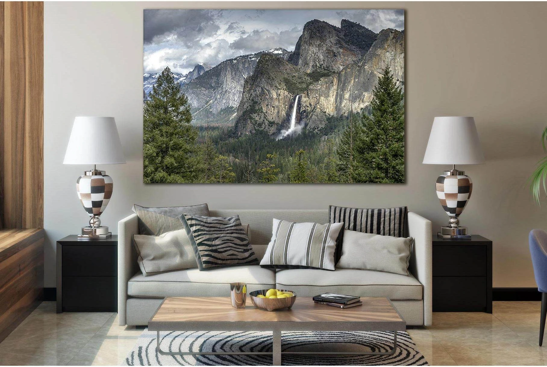 Beautiful Mountain Waterfall №SL443 Ready to Hang Canvas Print - Zellart Canvas Prints 0new, ALL_Products, Waterfall, Waterfall Wall Art