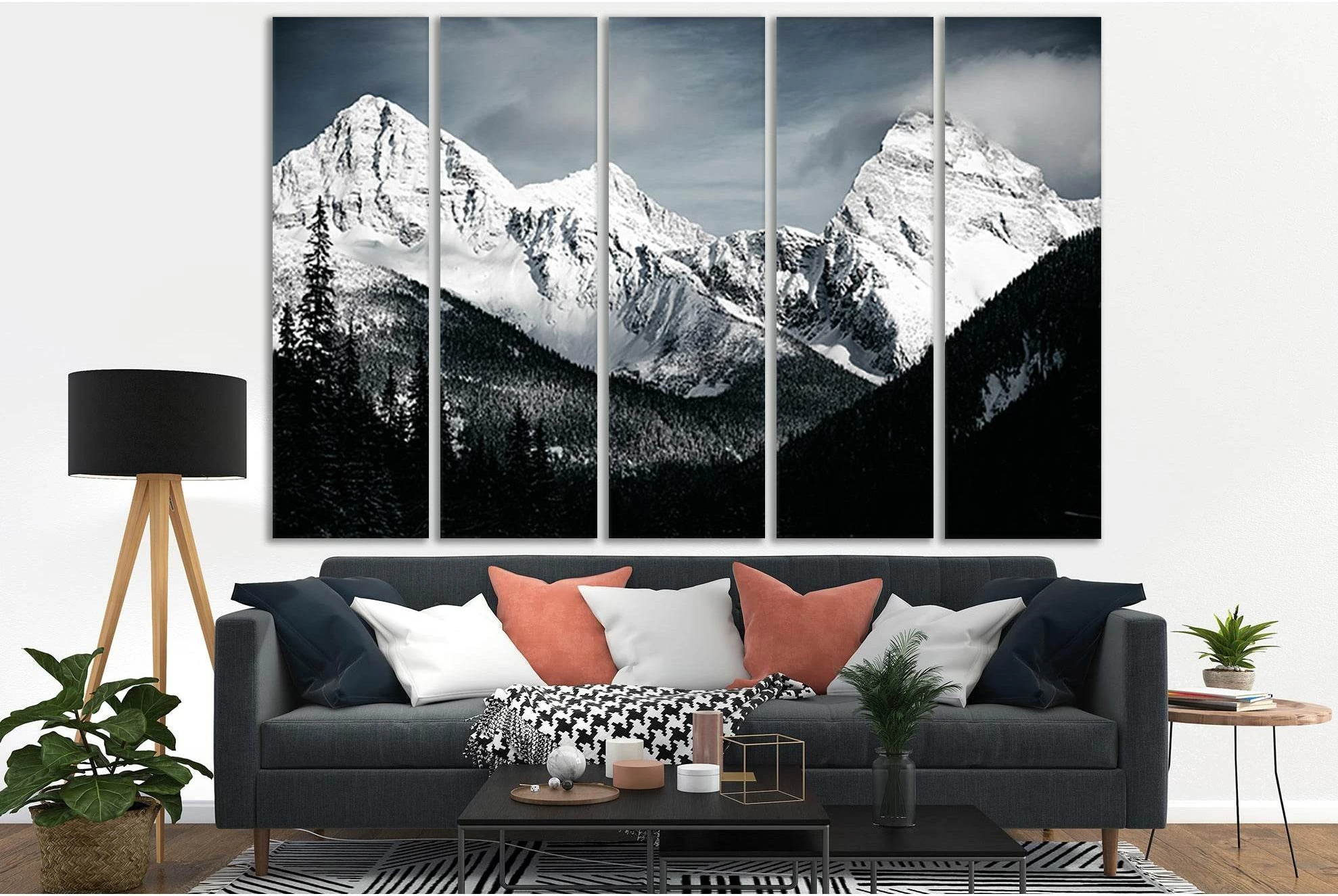 Beautiful Mountains In Winter Black And White №SL857 Ready to Hang Canvas Print - Zellart Canvas Prints 0new, ALL_Products, Black & White Wall Art