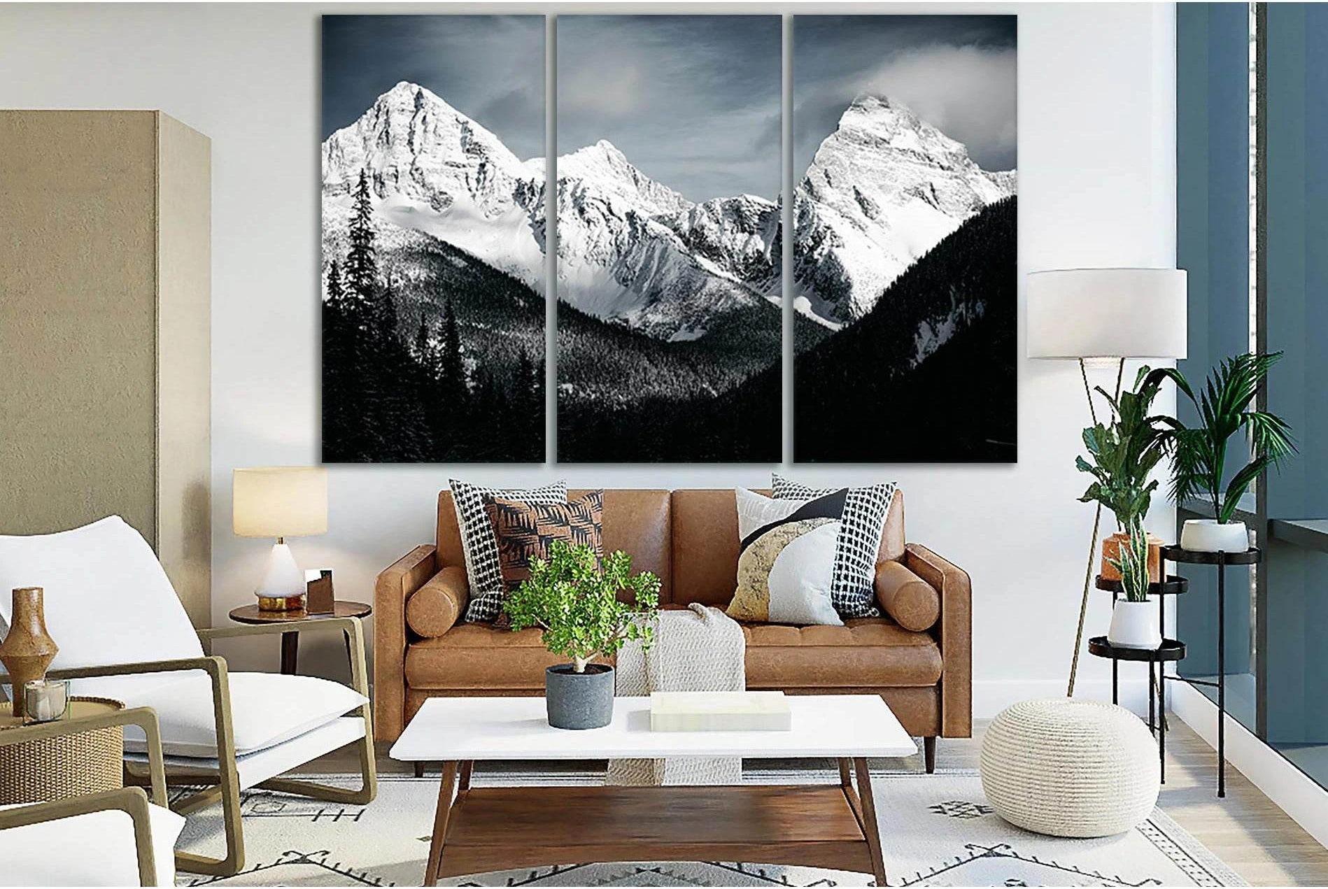 Beautiful Mountains In Winter Black And White №SL857 Ready to Hang Canvas Print - Zellart Canvas Prints 0new, ALL_Products, Black & White Wall Art