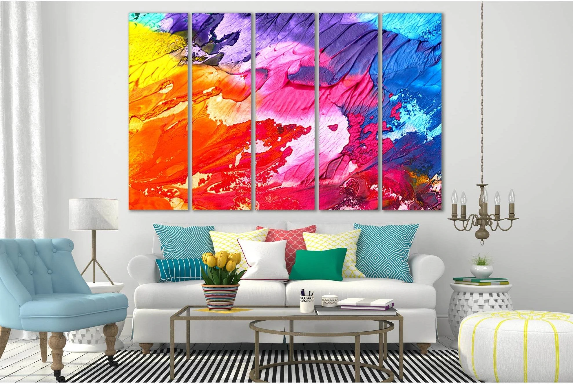 Beautiful Multicolored Abstraction Oil Painting №SL569 Ready to Hang Canvas Print - Zellart Canvas Prints 0new, ALL_Products, Oil Painting Wall Art