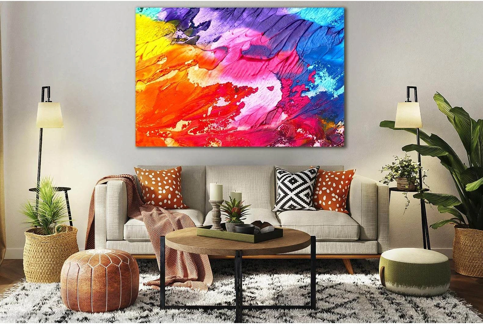 Beautiful Multicolored Abstraction Oil Painting №SL569 Ready to Hang Canvas Print - Zellart Canvas Prints 0new, ALL_Products, Oil Painting Wall Art