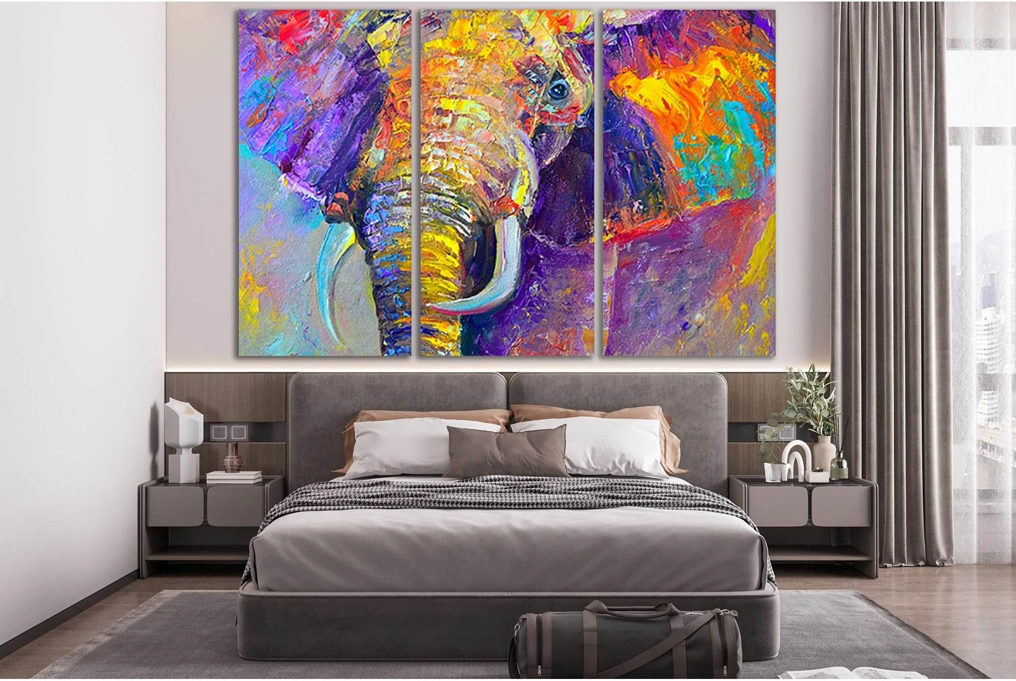Beautiful Multicolored Elephant №SL610 Ready to Hang Canvas Print - Zellart Canvas Prints 0new, ALL_Products, Elephant, Oil Painting Wall Art