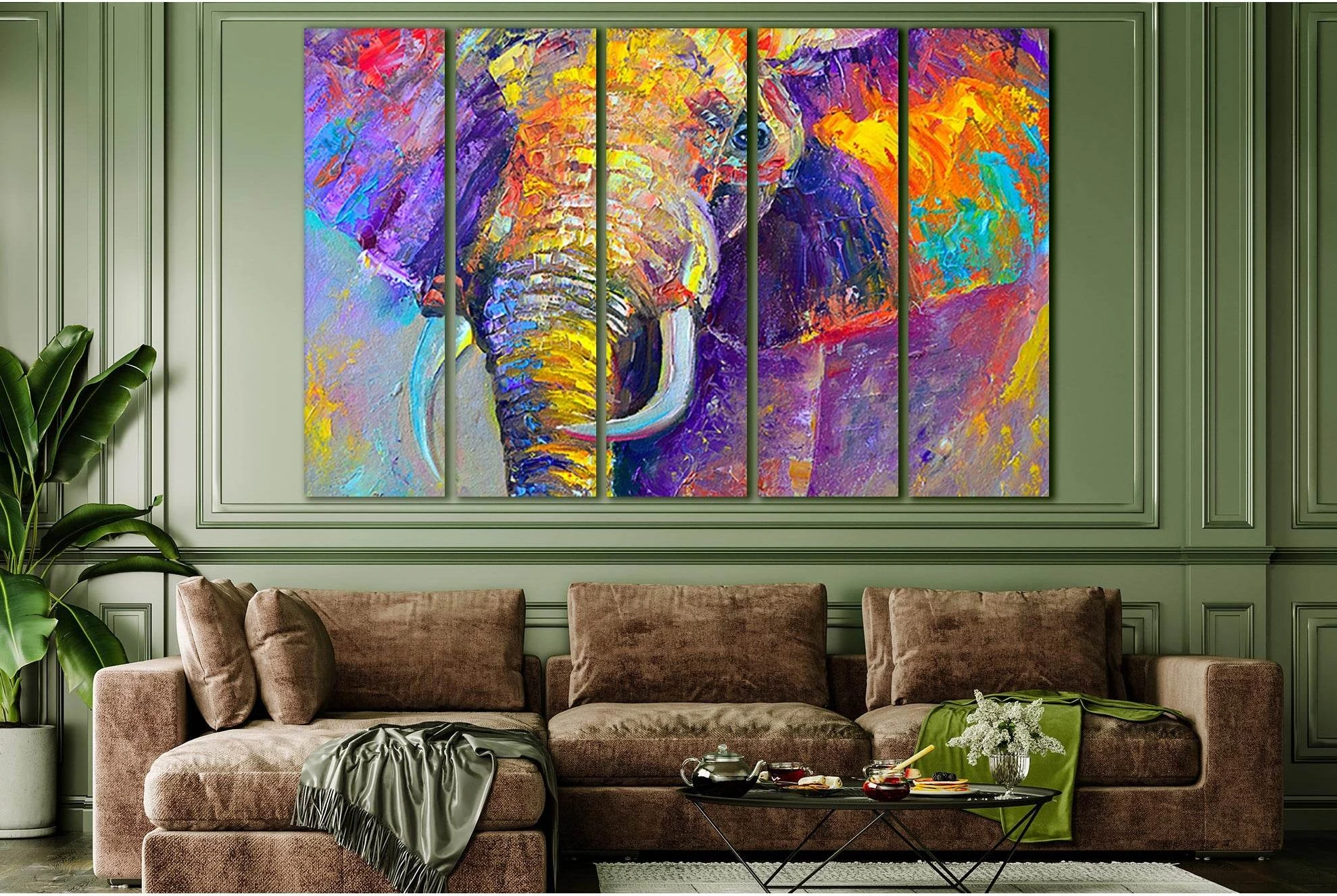 Beautiful Multicolored Elephant №SL610 Ready to Hang Canvas Print - Zellart Canvas Prints 0new, ALL_Products, Elephant, Oil Painting Wall Art