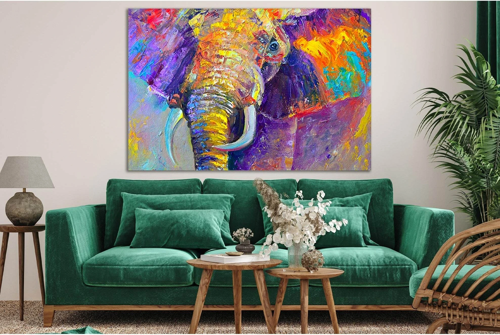 Beautiful Multicolored Elephant №SL610 Ready to Hang Canvas Print - Zellart Canvas Prints 0new, ALL_Products, Elephant, Oil Painting Wall Art