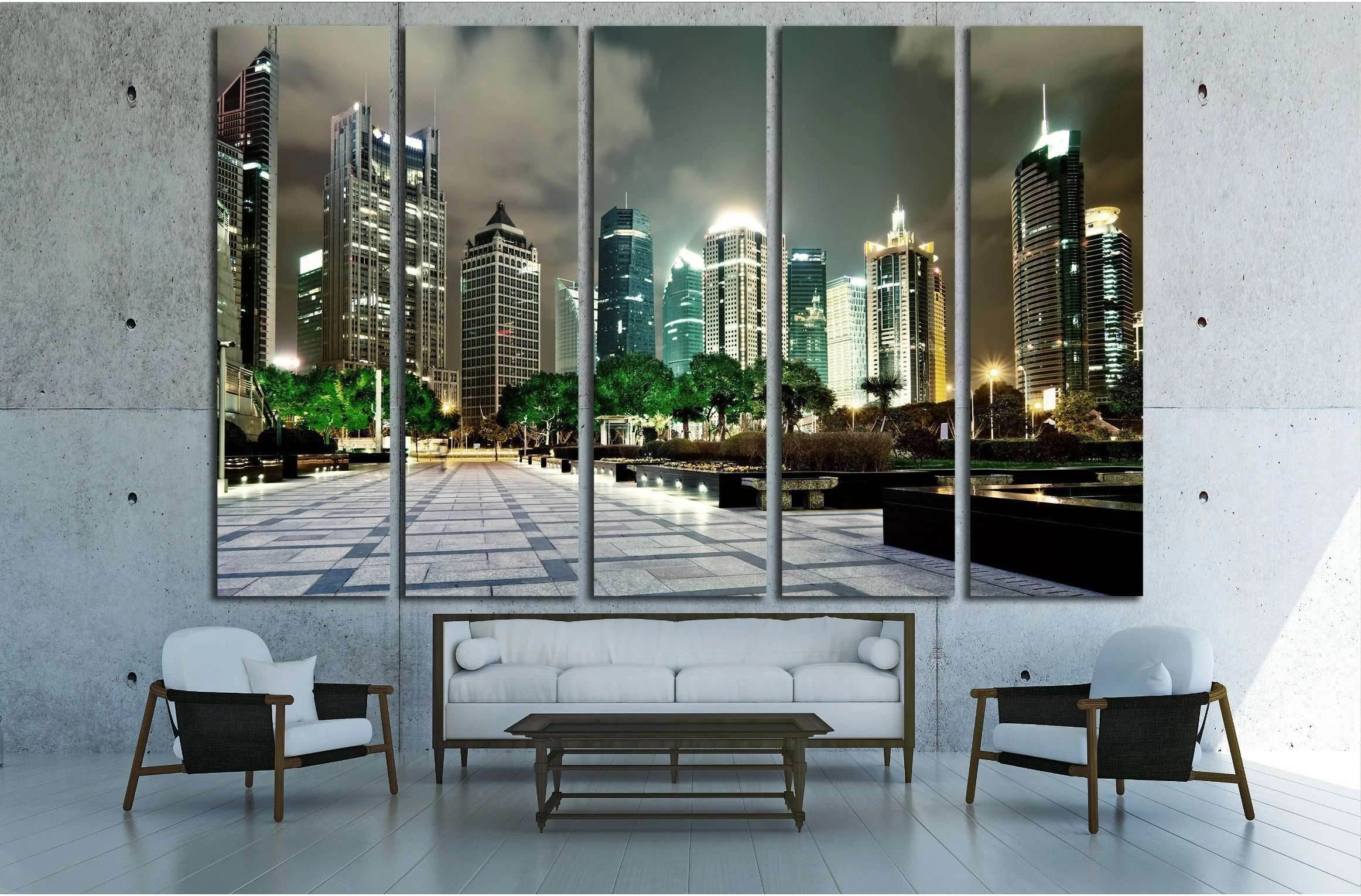 beautiful night scene in shanghai financial center №2238 Ready to Hang Canvas Print - Zellart Canvas Prints ALL_Products, s-2238