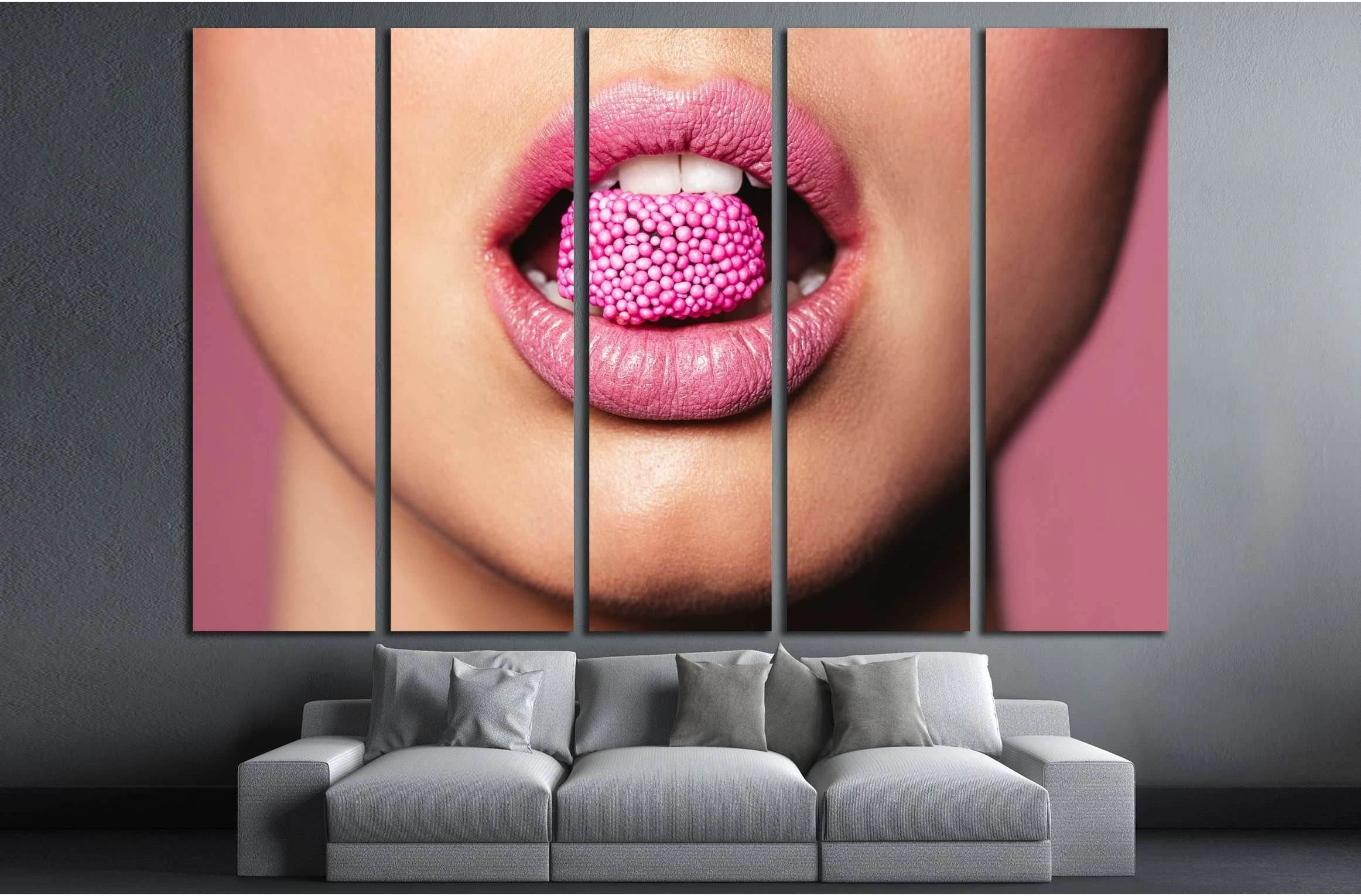 Beautiful pink lips with a piece of sweet candy. №2755 Ready to Hang Canvas Print - Zellart Canvas Prints ALL_Products, s-2755